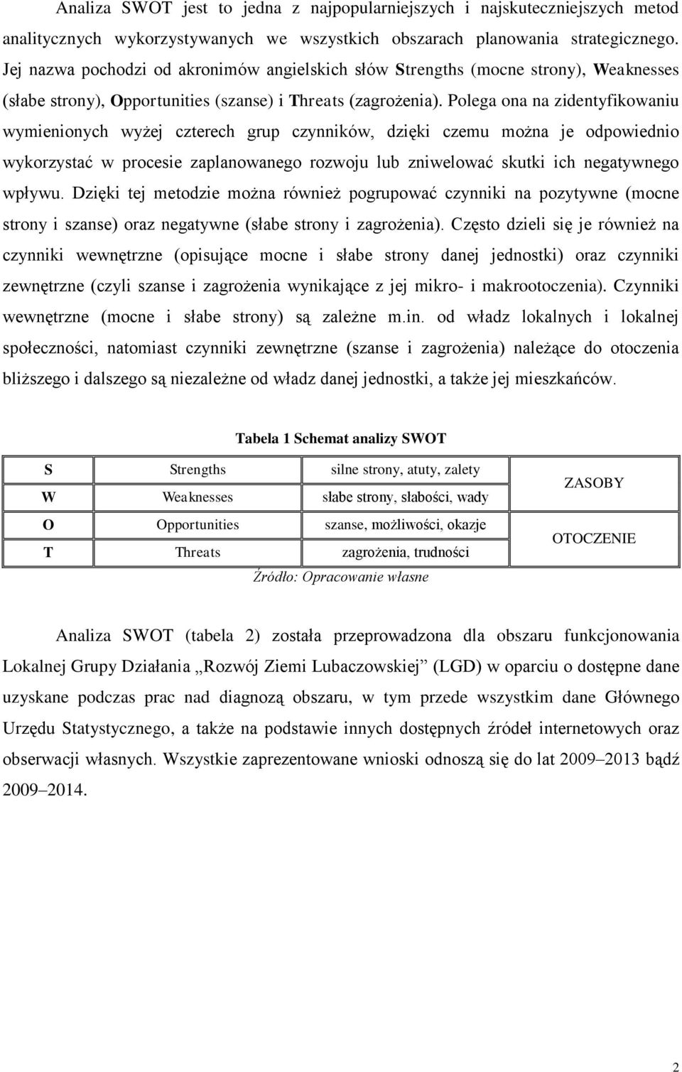 Polega ona na zidentyfikowaniu wymienionych wyżej czterech grup czynników, dzięki czemu można je odpowiednio wykorzystać w procesie zaplanowanego rozwoju lub zniwelować skutki ich negatywnego wpływu.