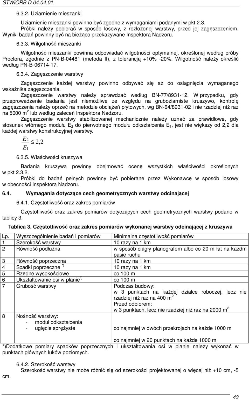 3. Wilgotność mieszanki Wilgotność mieszanki powinna odpowiadać wilgotności optymalnej, określonej według próby Proctora, zgodnie z PN-B-04481 (metoda II), z tolerancją +10% -20%.