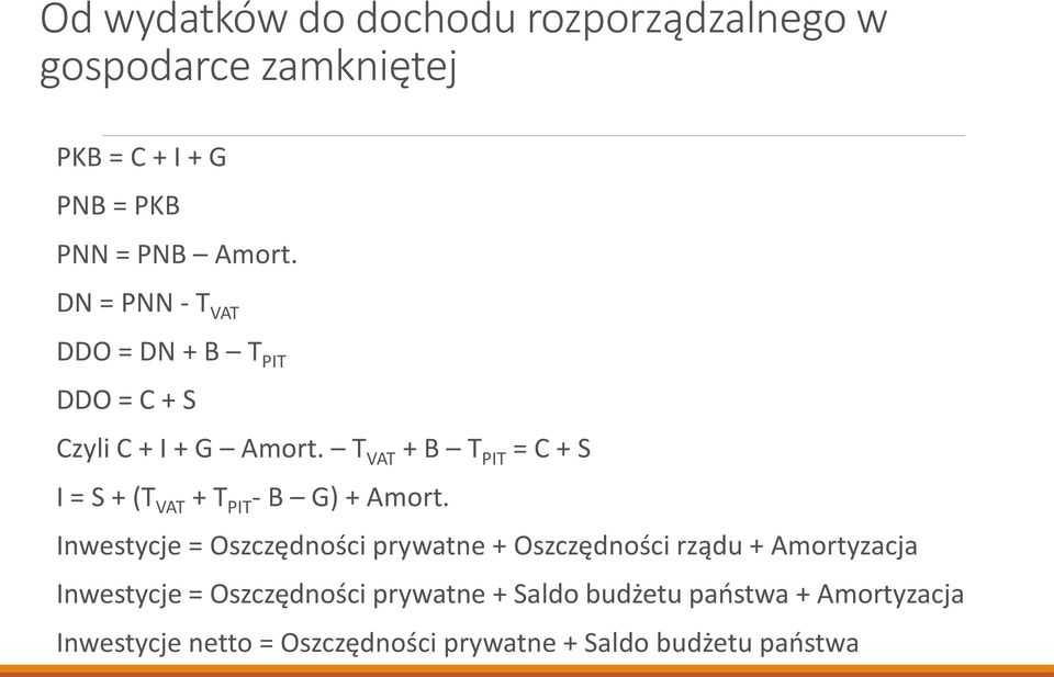 T VAT + B T PIT = C + S I = S + (T VAT + T PIT - B G) + Amort.