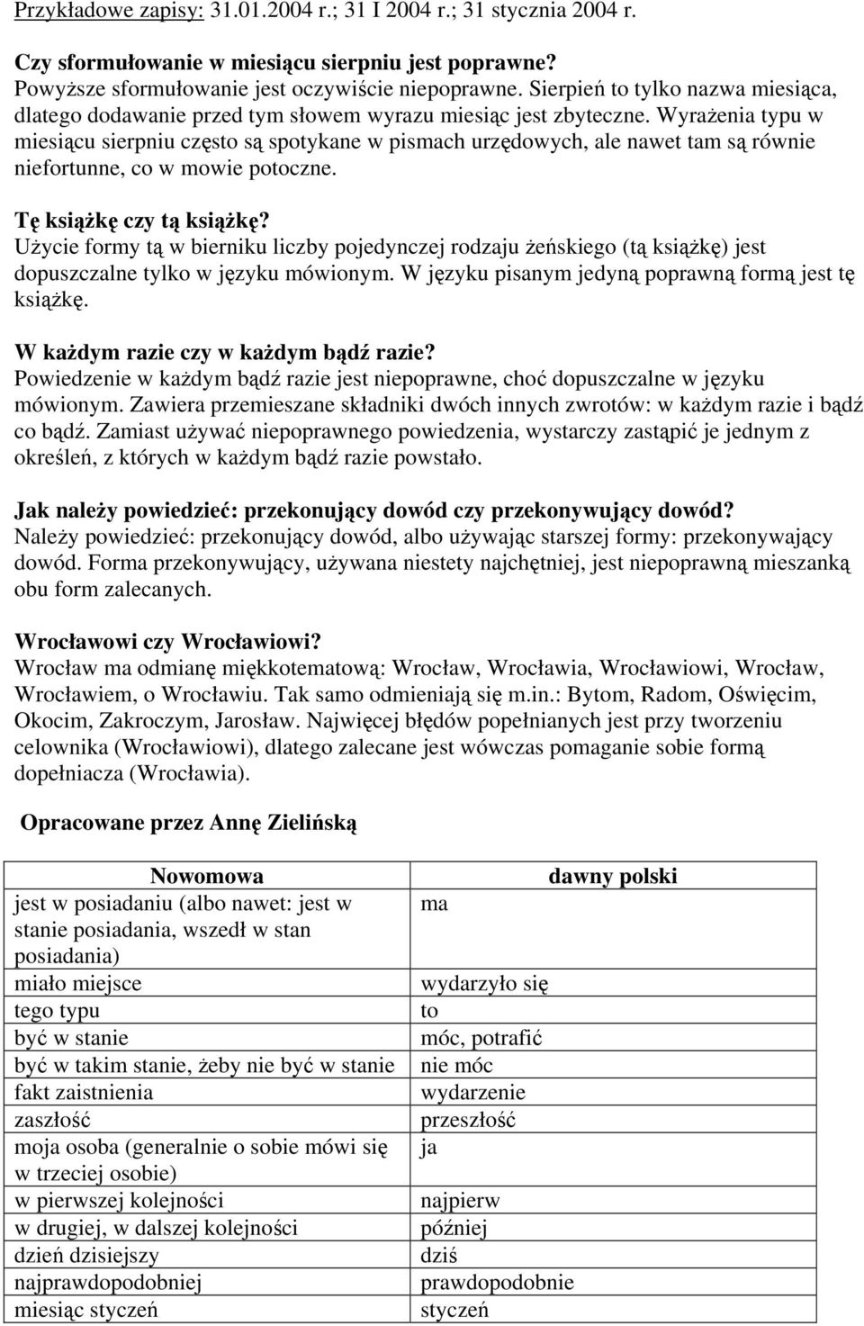 Wyrażenia typu w miesiącu sierpniu często są spotykane w pismach urzędowych, ale nawet tam są równie niefortunne, co w mowie potoczne. Tę książkę czy tą książkę?