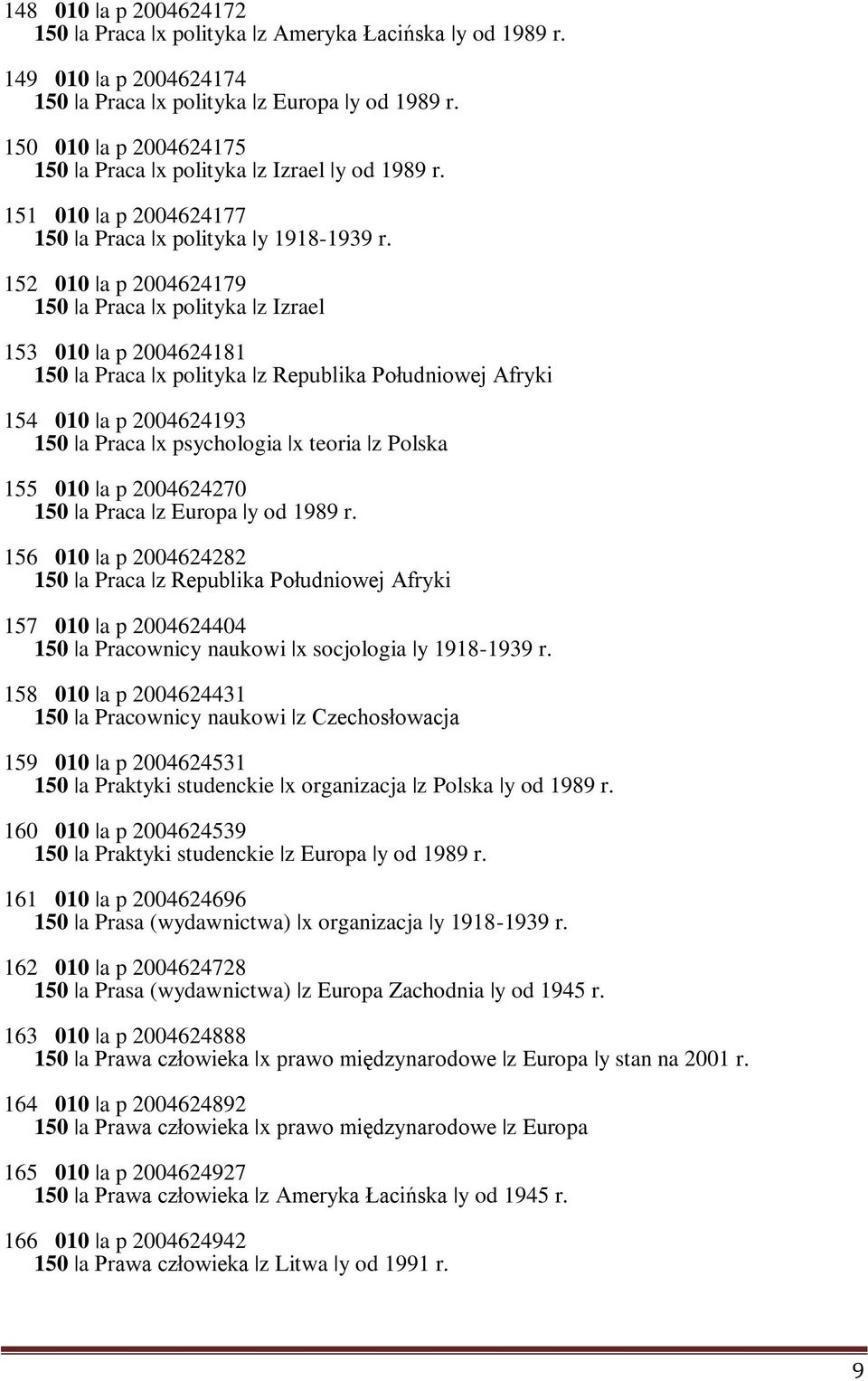 152 010 a p 2004624179 150 a Praca x polityka z Izrael 153 010 a p 2004624181 150 a Praca x polityka z Republika Południowej Afryki 154 010 a p 2004624193 150 a Praca x psychologia x teoria z Polska