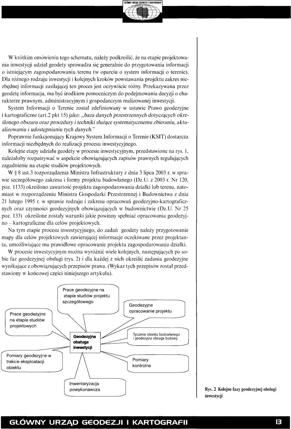 Przekazywana przez geodet~ informacja, rna bye srodkiem pomocniczym do podejmowania decyzji 0 charakterze prawnym, administracyjnym i gospodarczym realizowanej inwestycji.