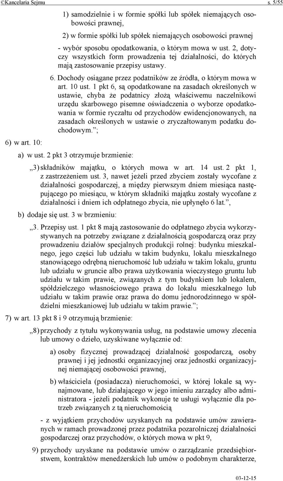 2, dotyczy wszystkich form prowadzenia tej działalności, do których mają zastosowanie przepisy ustawy. 6. Dochody osiągane przez podatników ze źródła, o którym mowa w art. 10 ust.