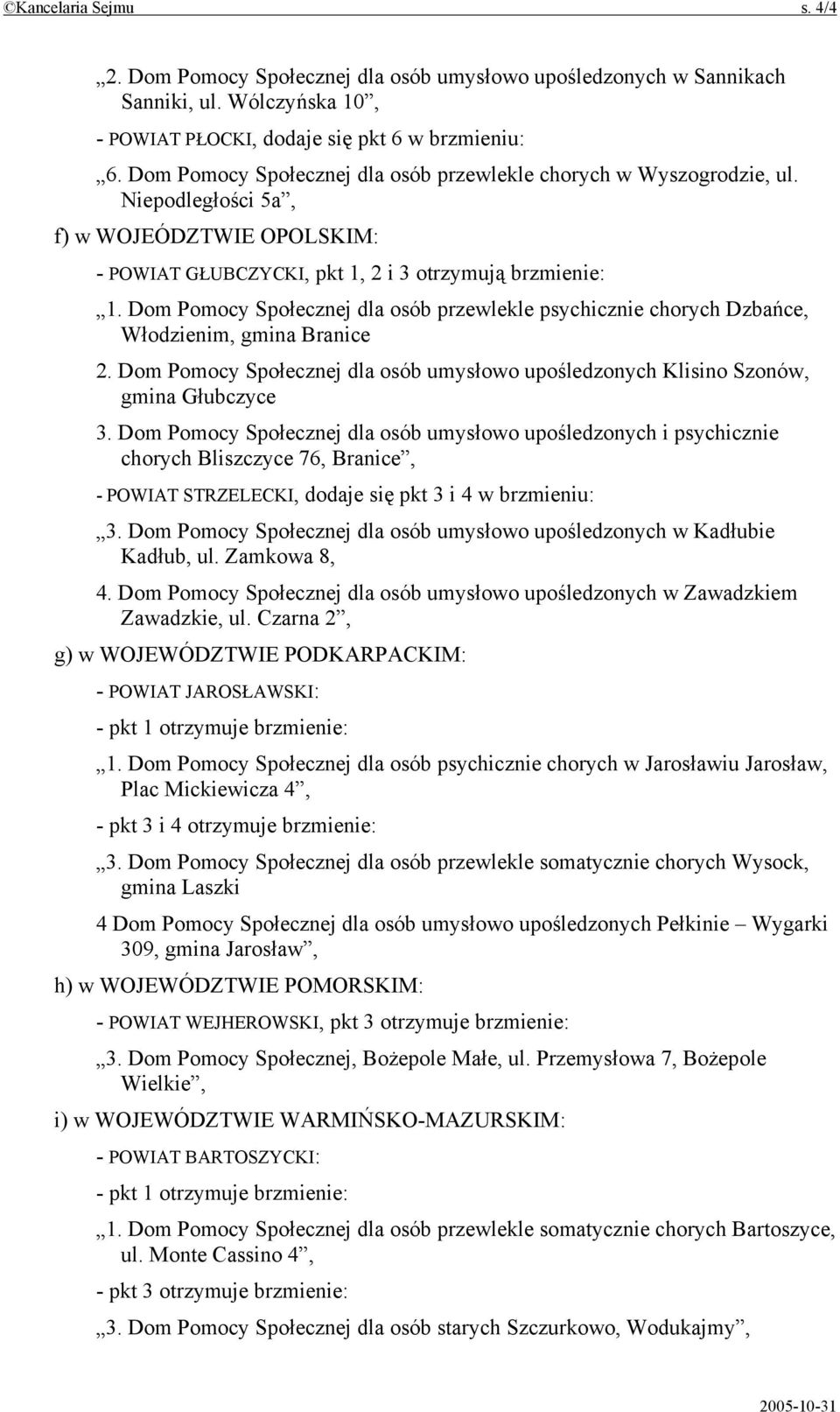 Dom Pomocy Społecznej dla osób przewlekle psychicznie chorych Dzbańce, Włodzienim, gmina Branice 2. Dom Pomocy Społecznej dla osób umysłowo upośledzonych Klisino Szonów, gmina Głubczyce 3.