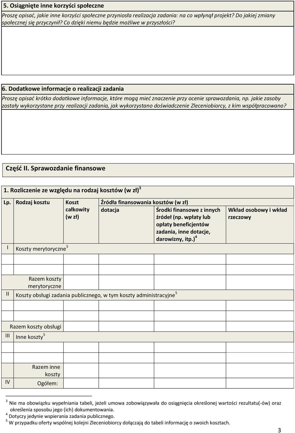 jakie zasoby zostały wykorzystane przy realizacji zadania, jak wykorzystano doświadczenie Zleceniobiorcy, z kim współpracowano? Część II. Sprawozdanie finansowe 1.