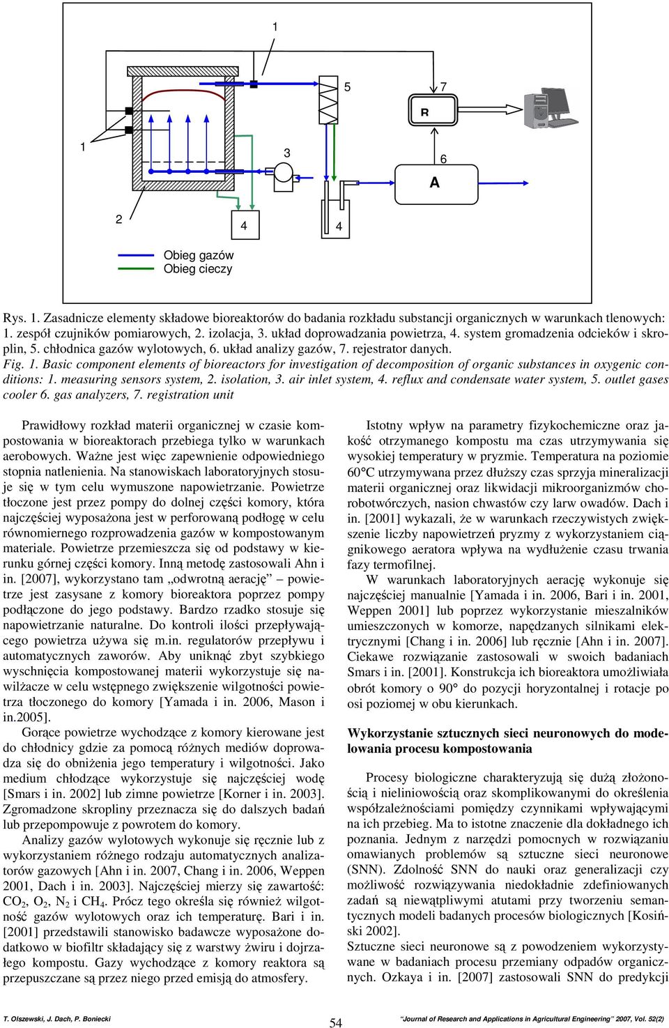 Basic component elements of bioreactors for investigation of decomposition of organic substances in oxygenic conditions: 1. measuring sensors system, 2. isolation, 3. air inlet system, 4.