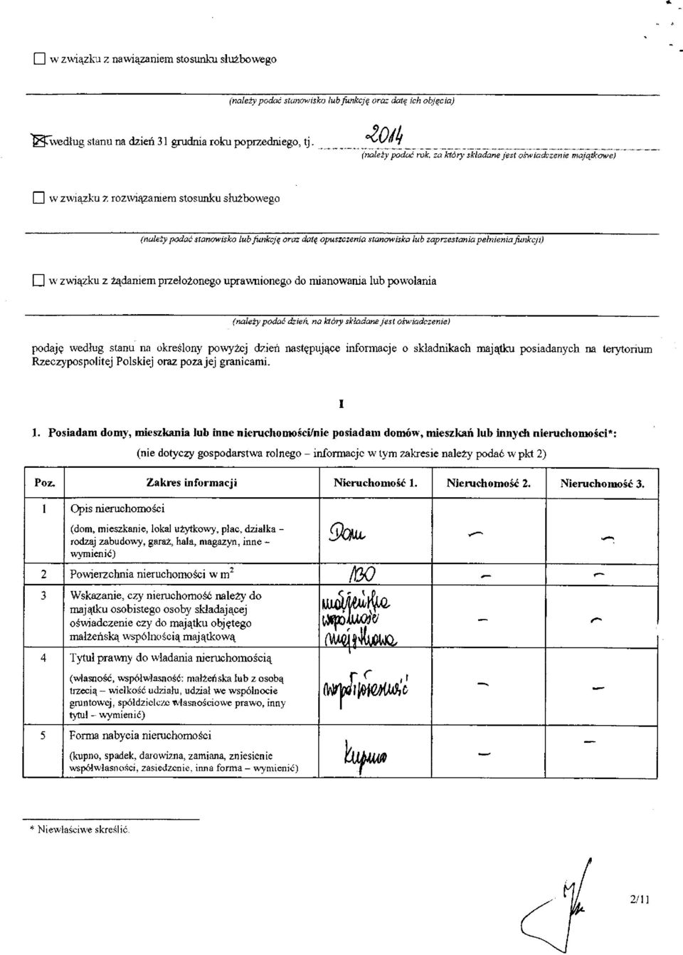 pełnienia funkcji) n w związku z żądaniem przełożonego uprawnionego do mianowania lub powołania (należy podać dzień, na który składane Jest oświadczenie} podaję według stanu na określony powyżej