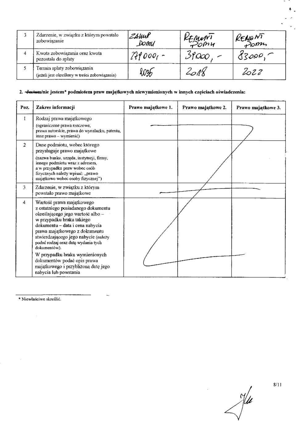 1 Rodzaj prawa majątkowego (ograniczone prawa rzeczowe, prawa autorskie, prawa do wynalazku, patentu, inne prawo - wymienić) 2 Dane podmiotu, wotjec Ictórego przysługuje prawo majątkowe (nazwa banku,