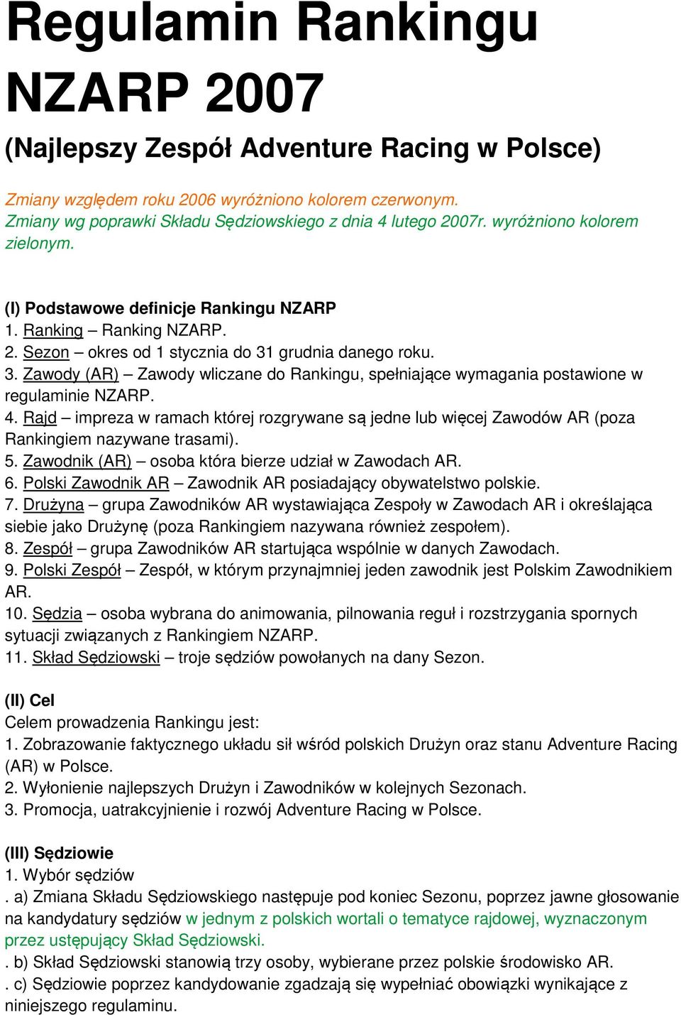 grudnia danego roku. 3. Zawody (AR) Zawody wliczane do Rankingu, spełniające wymagania postawione w regulaminie NZARP. 4.