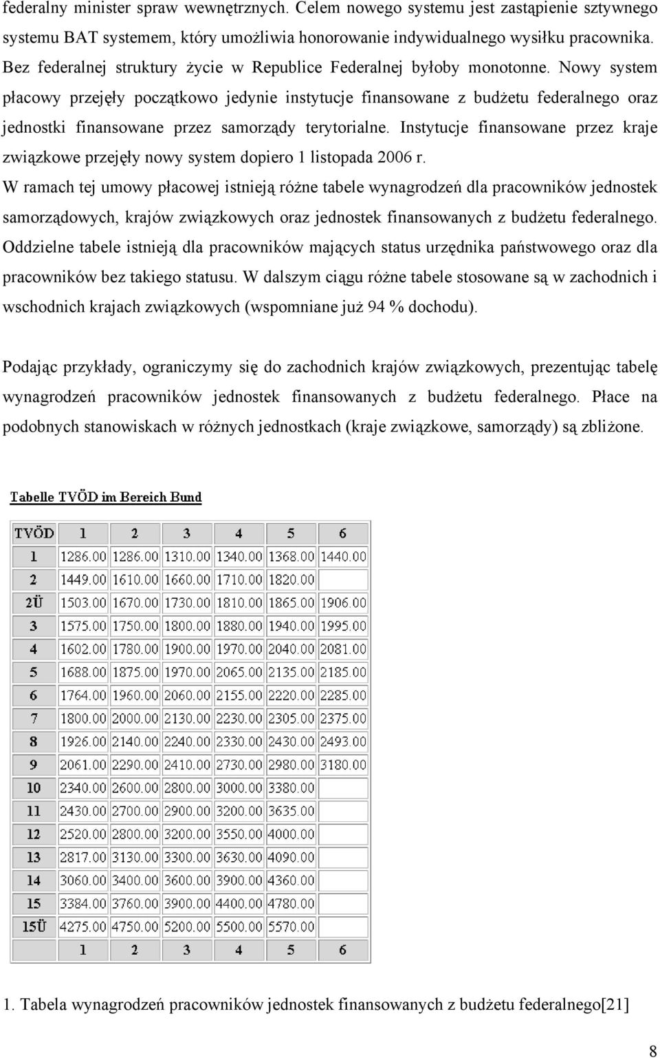 Nowy system płacowy przejęły początkowo jedynie instytucje finansowane z budżetu federalnego oraz jednostki finansowane przez samorządy terytorialne.