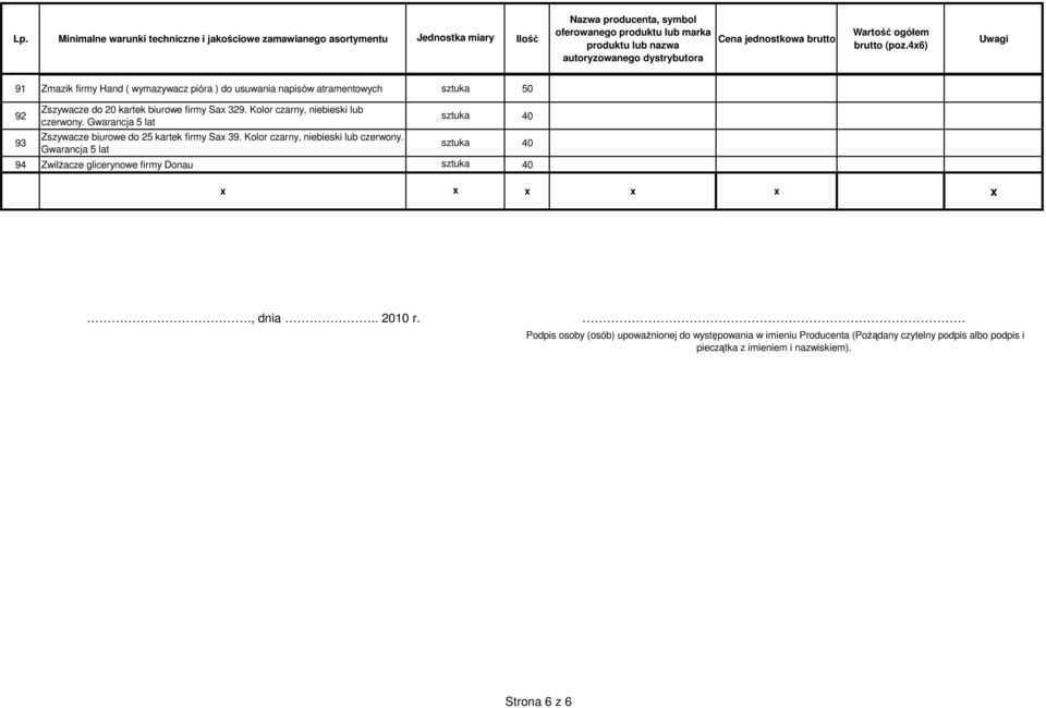Kolor czarny, niebieski lub czerwony. Gwarancja lat 94 ZwilŜacze glicerynowe firmy Donau 40 40 40 x x x x x x., dnia.. r.