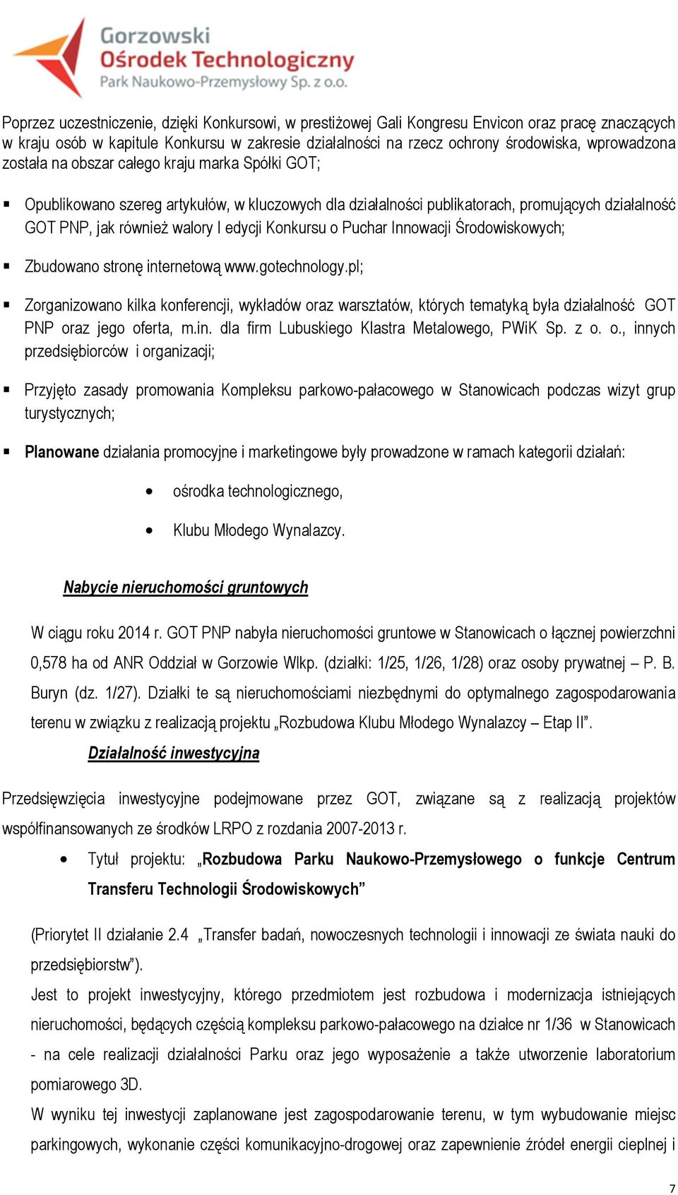 Puchar Innowacji Środowiskowych; Zbudowano stronę internetową www.gotechnology.