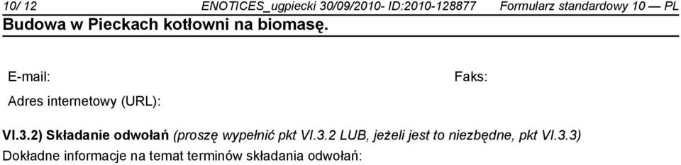 2) Składanie odwołań (proszę wypełnić pkt VI.3.