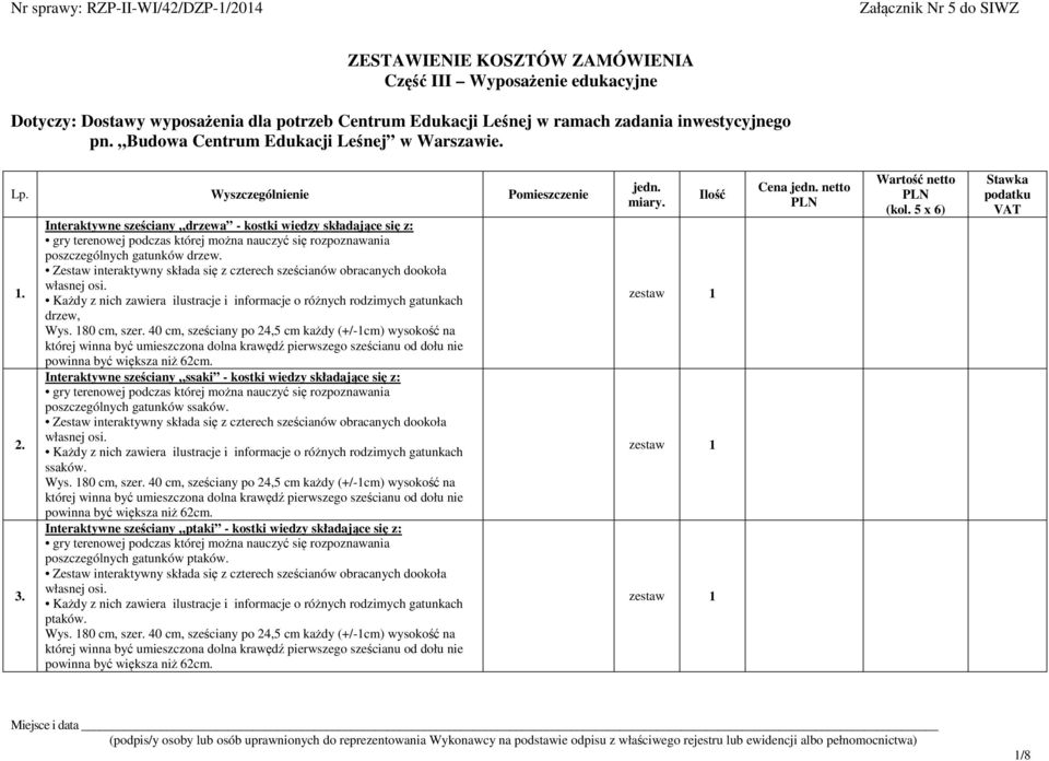 Interaktywne sześciany drzewa - kostki wiedzy składające się z: gry terenowej podczas której można nauczyć się rozpoznawania poszczególnych gatunków drzew.