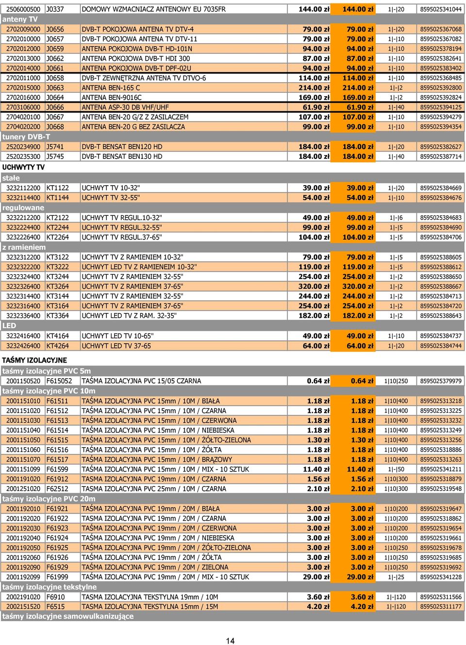 00 zł 1-10 8595025378194 2702013000 J0662 ANTENA POKOJOWA DVB-T HDI 300 87.00 zł 87.00 zł 1-10 8595025382641 2702014000 J0661 ANTENA POKOJOWA DVB-T DPF-02U 94.00 zł 94.