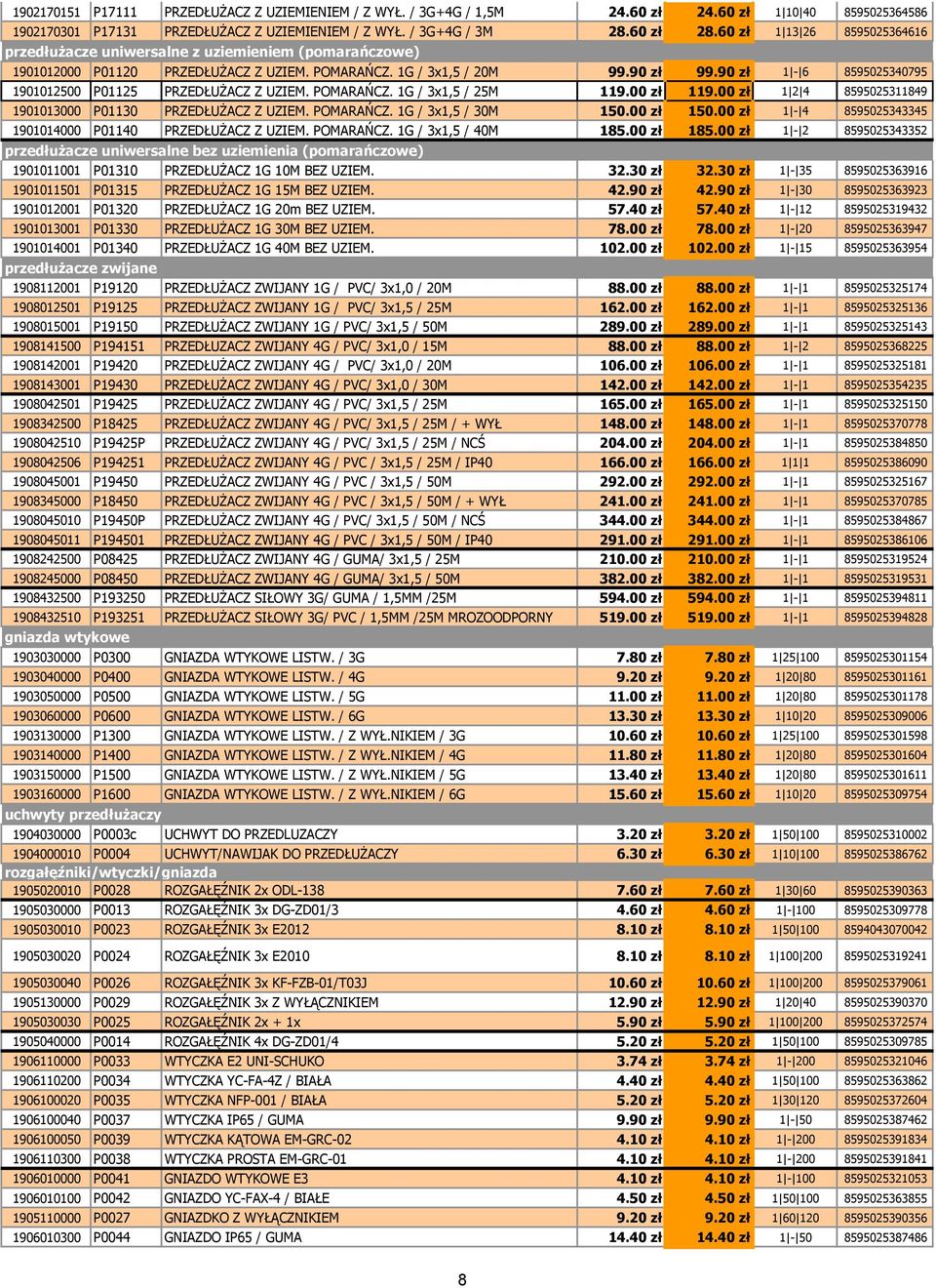 90 zł 1-6 8595025340795 1901012500 P01125 PRZEDŁUŻACZ Z UZIEM. POMARAŃCZ. 1G / 3x1,5 / 25M 119.00 zł 119.00 zł 1 2 4 8595025311849 1901013000 P01130 PRZEDŁUŻACZ Z UZIEM. POMARAŃCZ. 1G / 3x1,5 / 30M 150.