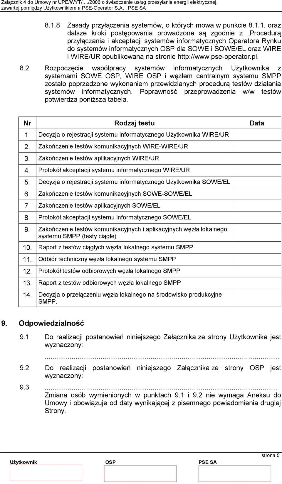 2 Rozpoczęcie współpracy systemów informatycznych Użytkownika z systemami SOWE OSP, WIRE OSP i węzłem centralnym systemu SMPP zostało poprzedzone wykonaniem przewidzianych procedurą testów działania