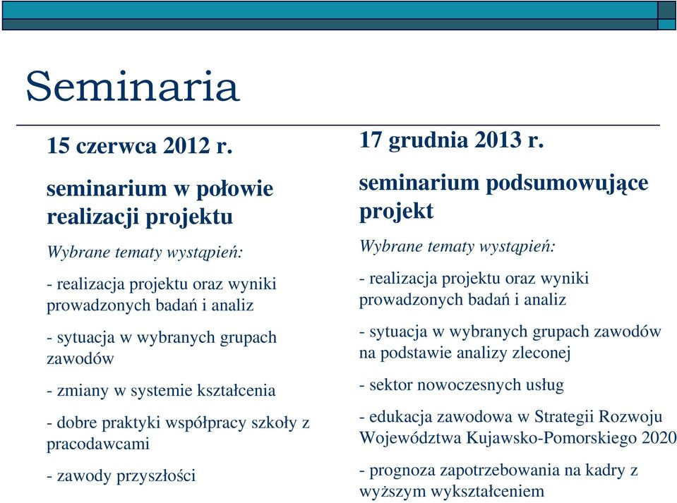 - zmiany w systemie kształcenia - dobre praktyki współpracy szkoły z pracodawcami - zawody przyszłości 17 grudnia 2013 r.