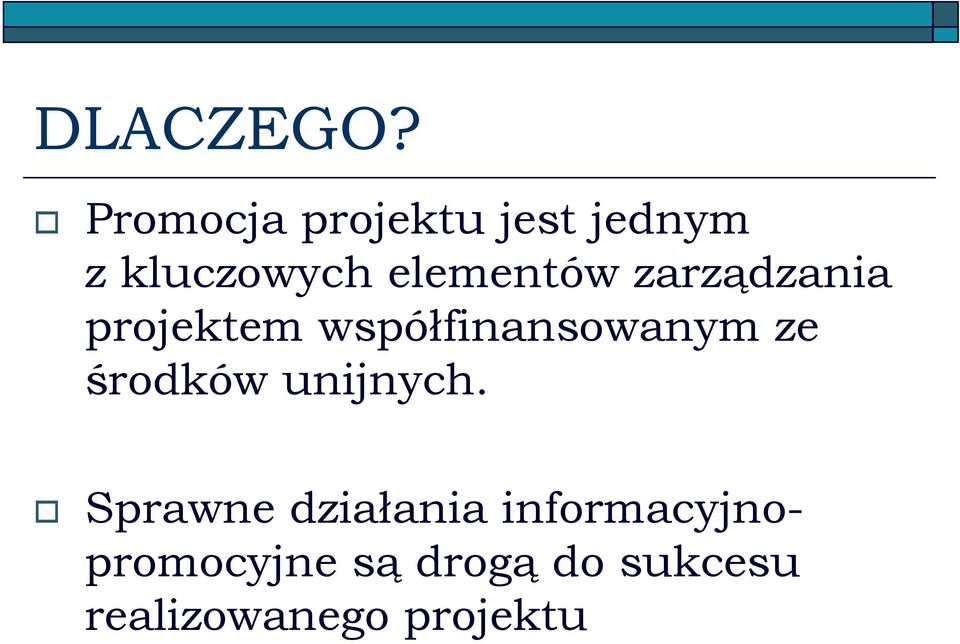 elementów zarządzania projektem współfinansowanym