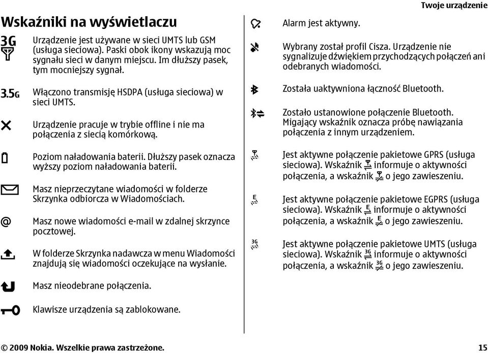 Dłuższy pasek oznacza wyższy poziom naładowania baterii. Masz nieprzeczytane wiadomości w folderze Skrzynka odbiorcza w Wiadomościach. Masz nowe wiadomości e-mail w zdalnej skrzynce pocztowej.