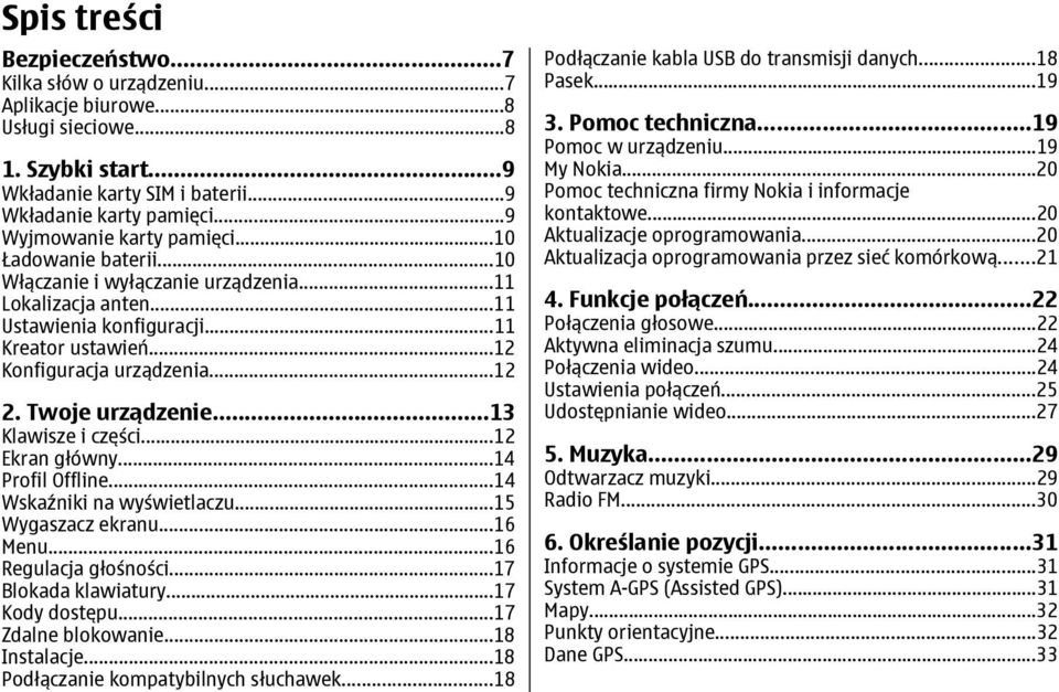 Twoje urządzenie...13 Klawisze i części...12 Ekran główny...14 Profil Offline...14 Wskaźniki na wyświetlaczu...15 Wygaszacz ekranu...16 Menu...16 Regulacja głośności...17 Blokada klawiatury.