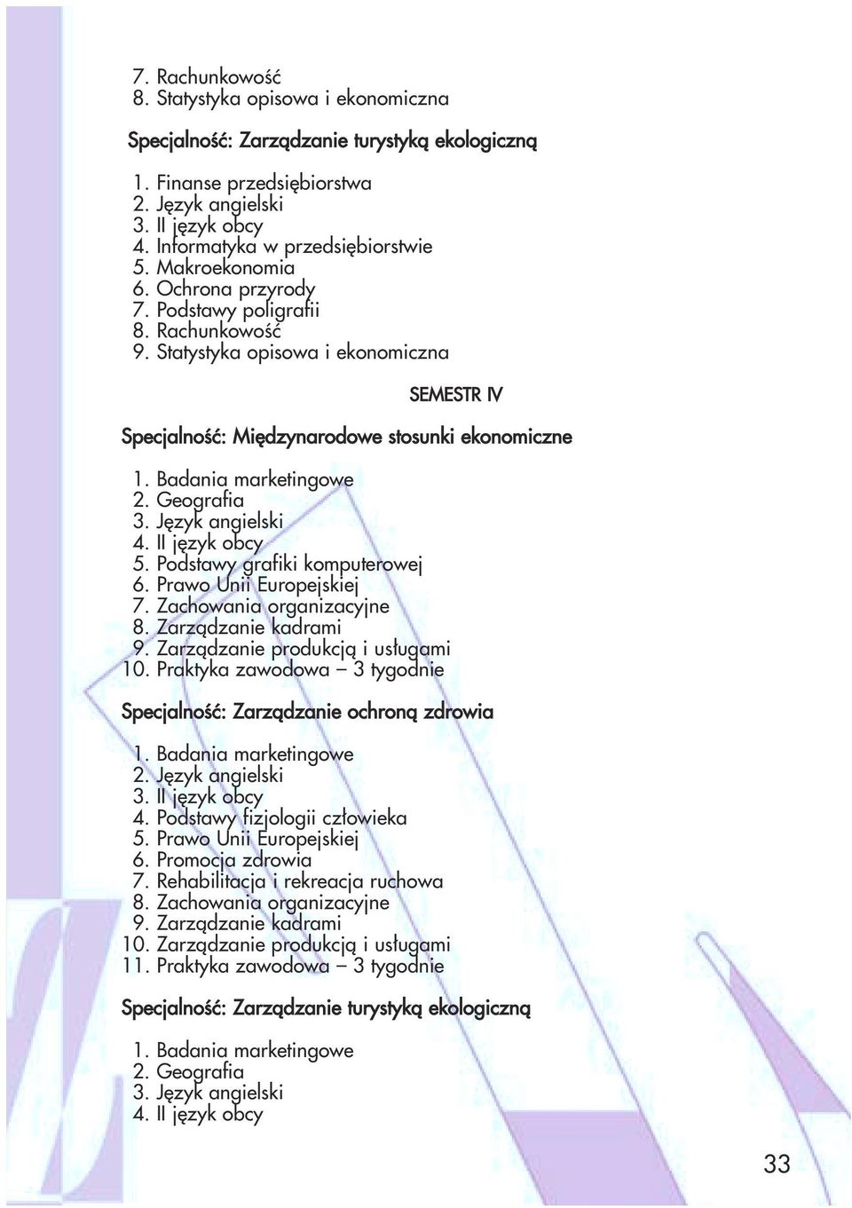 Podstawy grafiki komputerowej 6. Prawo Unii Europejskiej 7. Zachowania organizacyjne 8. Zarządzanie kadrami 9. Zarządzanie produkcją i usługami 10.