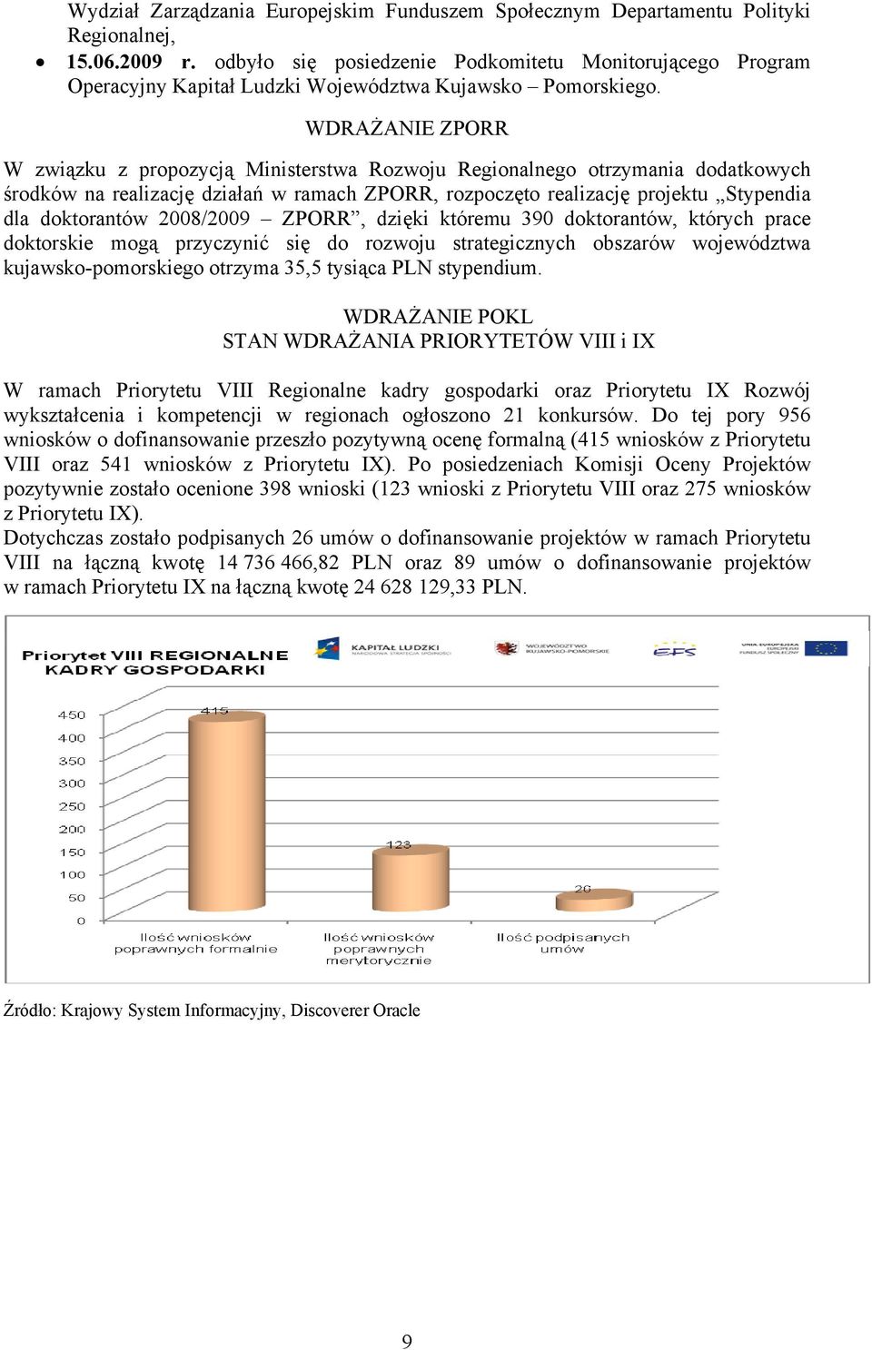 WDRAŻANIE ZPORR W związku z propozycją Ministerstwa Rozwoju Regionalnego otrzymania dodatkowych środków na realizację działań w ramach ZPORR, rozpoczęto realizację projektu Stypendia dla doktorantów