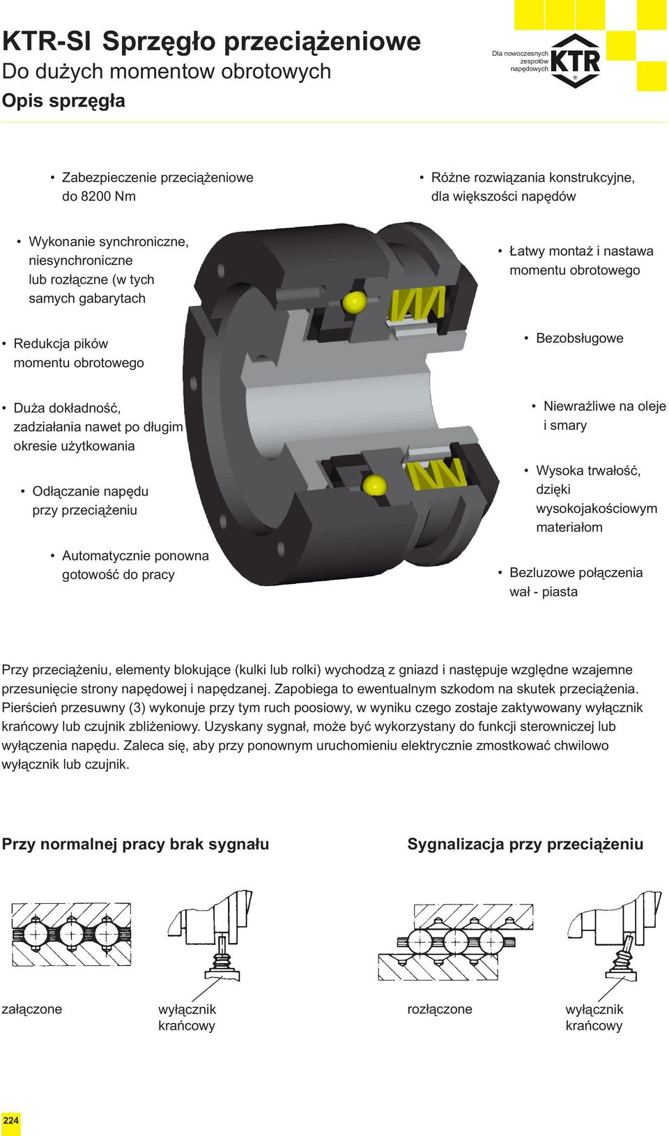 uŝytkowania Odłączanie napędu przy przeciąŝeniu Automatycznie ponowna gotowość do pracy NiewraŜliwe na oleje i smary Wysoka trwałość, dzięki wysokojakościowym materiałom Bezluzowe połączenia wał -