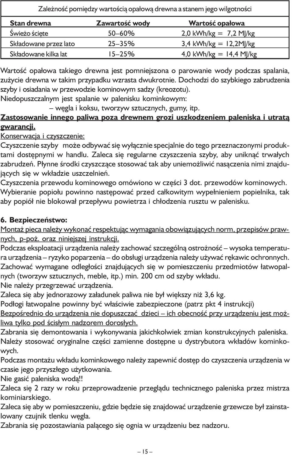 Dochodzi do szybkiego zabrudzenia szyby i osiadania w przewodzie kominowym sadzy (kreozotu). Niedopuszczalnym jest spalanie w palenisku kominkowym: węgla i koksu, tworzyw sztucznych, gumy, itp.