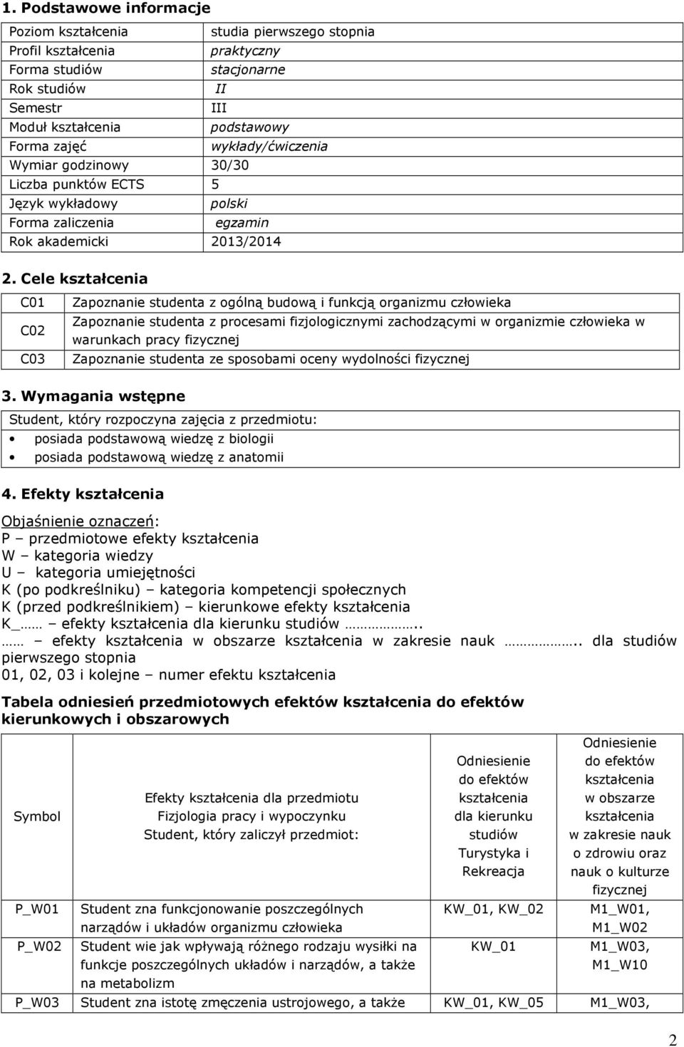 Cele C01 C0 C0 Zapoznanie studenta z ogólną budową i funkcją człowieka Zapoznanie studenta z procesami fizjologicznymi zachodzącymi w organizmie człowieka w warunkach pracy fizycznej Zapoznanie