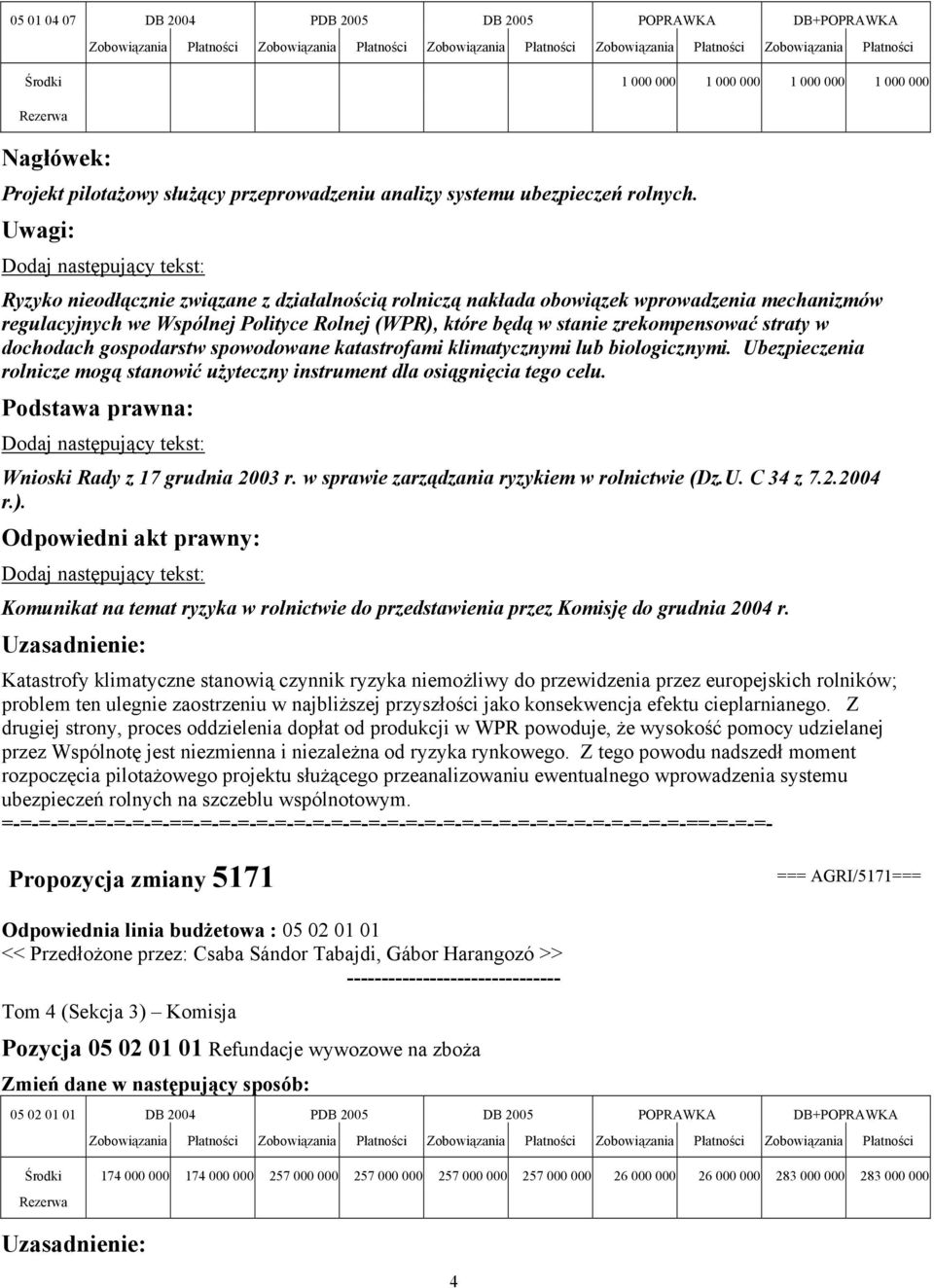 gospodarstw spowodowane katastrofami klimatycznymi lub biologicznymi. Ubezpieczenia rolnicze mogą stanowić użyteczny instrument dla osiągnięcia tego celu. Wnioski Rady z 17 grudnia 2003 r.