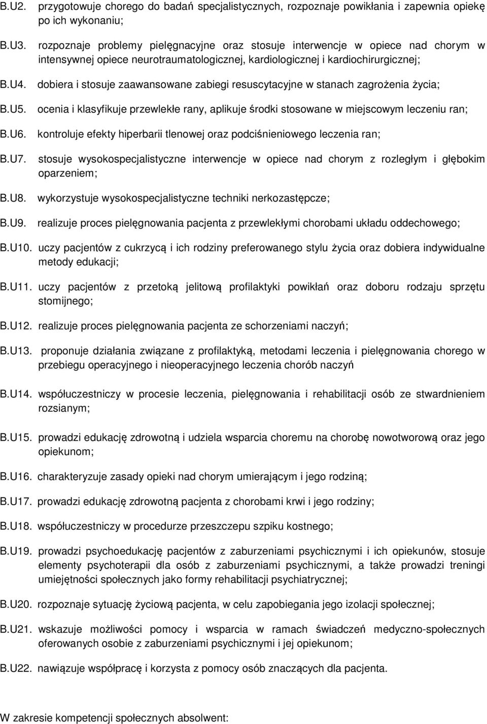 opiece neurotraumatologicznej, kardiologicznej i kardiochirurgicznej; dobiera i stosuje zaawansowane zabiegi resuscytacyjne w stanach zagrożenia życia; ocenia i klasyfikuje przewlekłe rany, aplikuje