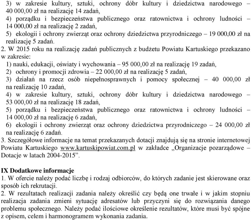 zadań, 5) ekologii i ochrony zwierząt oraz ochrony dziedzictwa przyrodniczego 19 000,00 zł na realizację 5 zadań. 2.