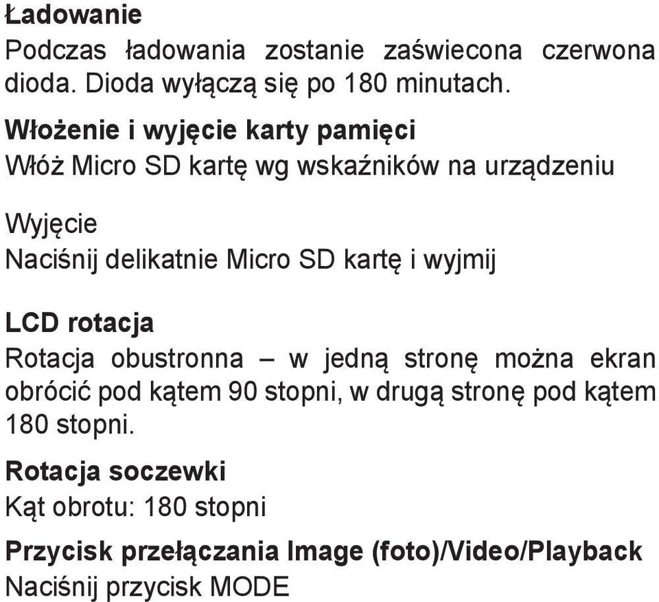 SD kartę i wyjmij LCD rotacja Rotacja obustronna w jedną stronę można ekran obrócić pod kątem 90 stopni, w drugą