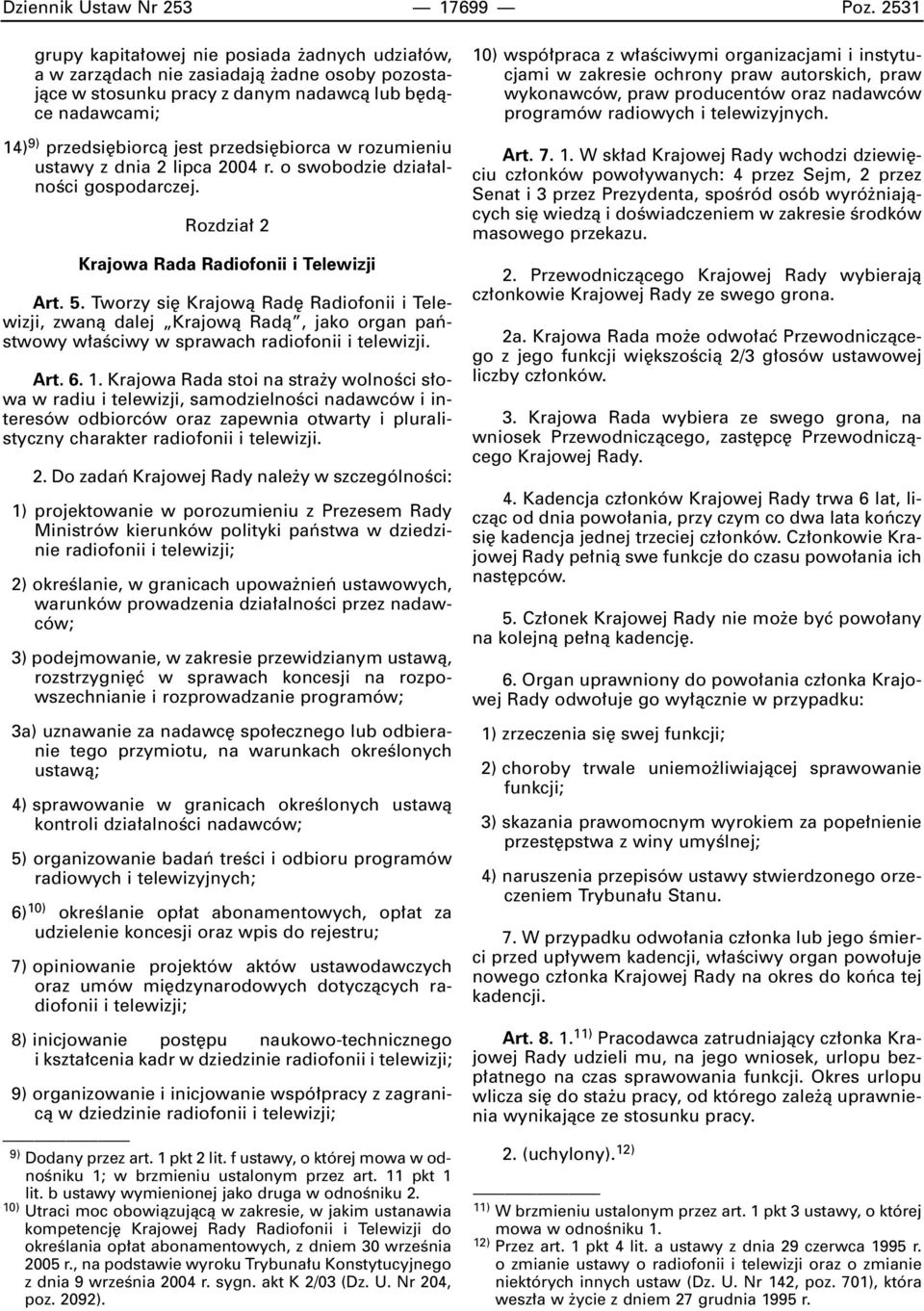 w rozumieniu ustawy z dnia 2 lipca 2004 r. o swobodzie dzia alnoêci gospodarczej. Rozdzia 2 Krajowa Rada Radiofonii i Telewizji Art. 5.