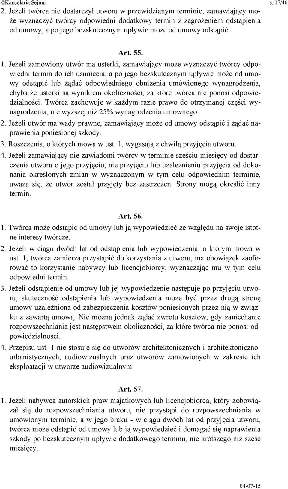 umowy odstąpić. Art. 55. 1.