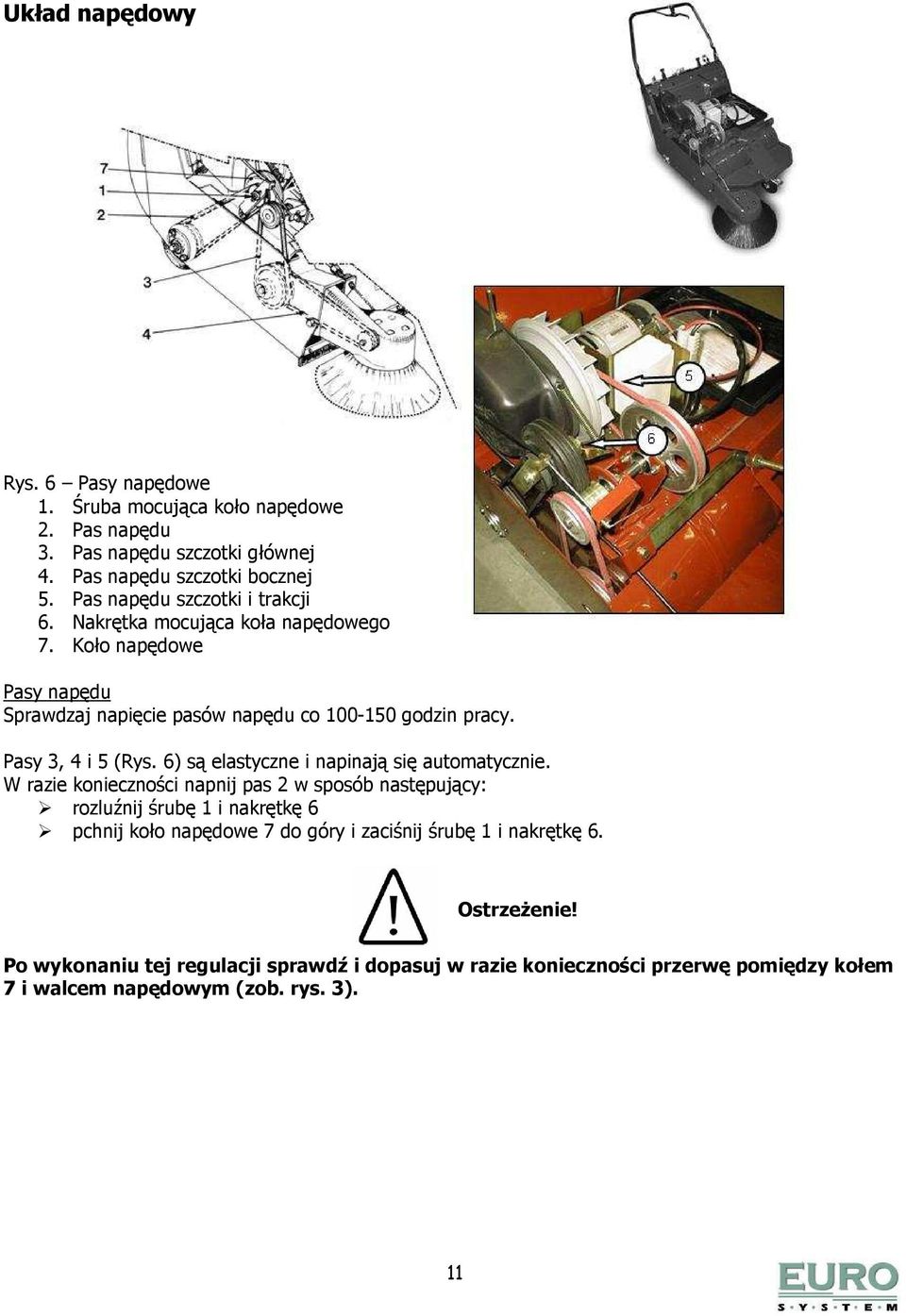 Pasy 3, 4 i 5 (Rys. 6) są elastyczne i napinają się automatycznie.