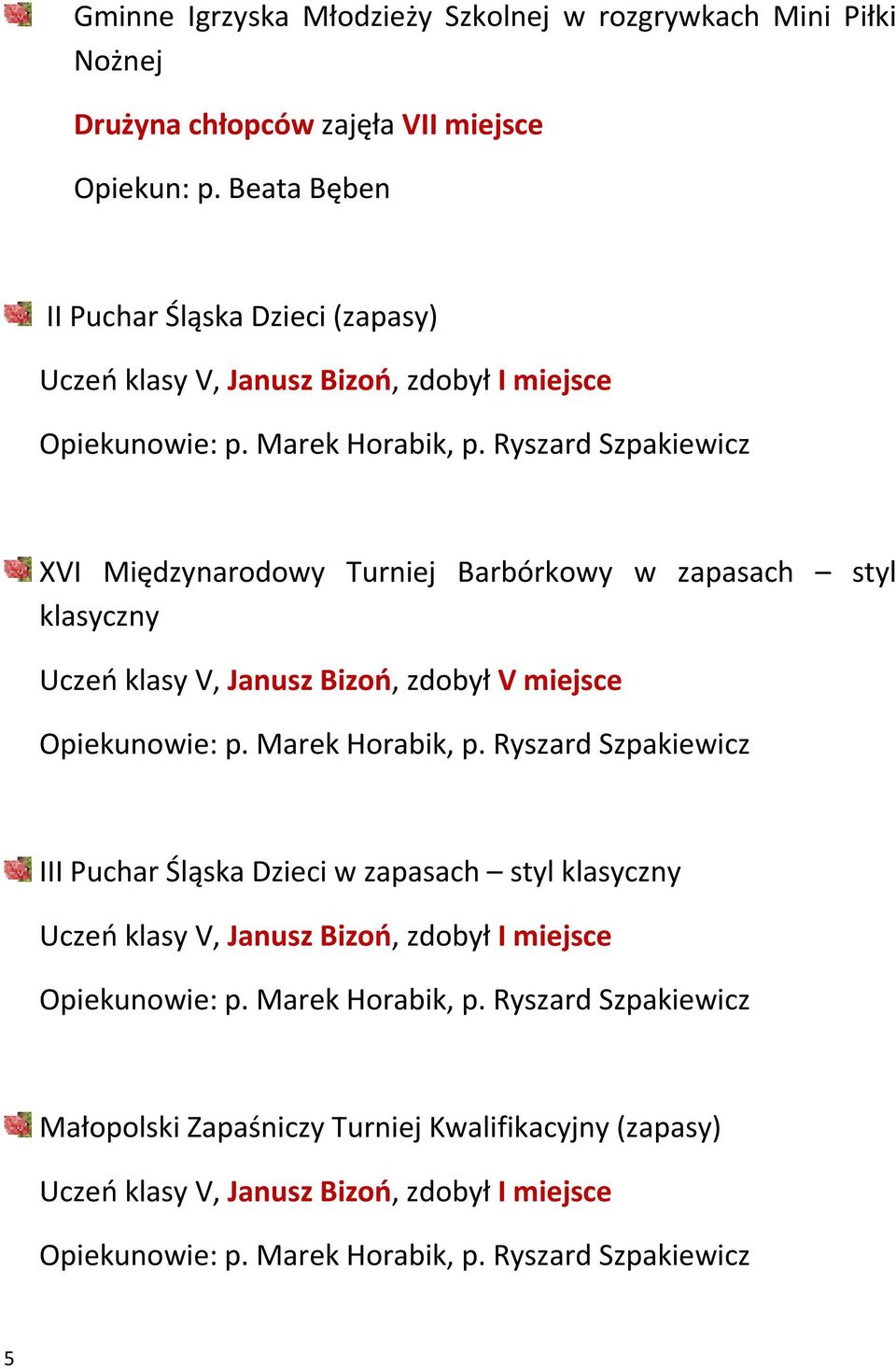 Beata Bęben II Puchar Śląska Dzieci (zapasy) XVI Międzynarodowy Turniej Barbórkowy w zapasach