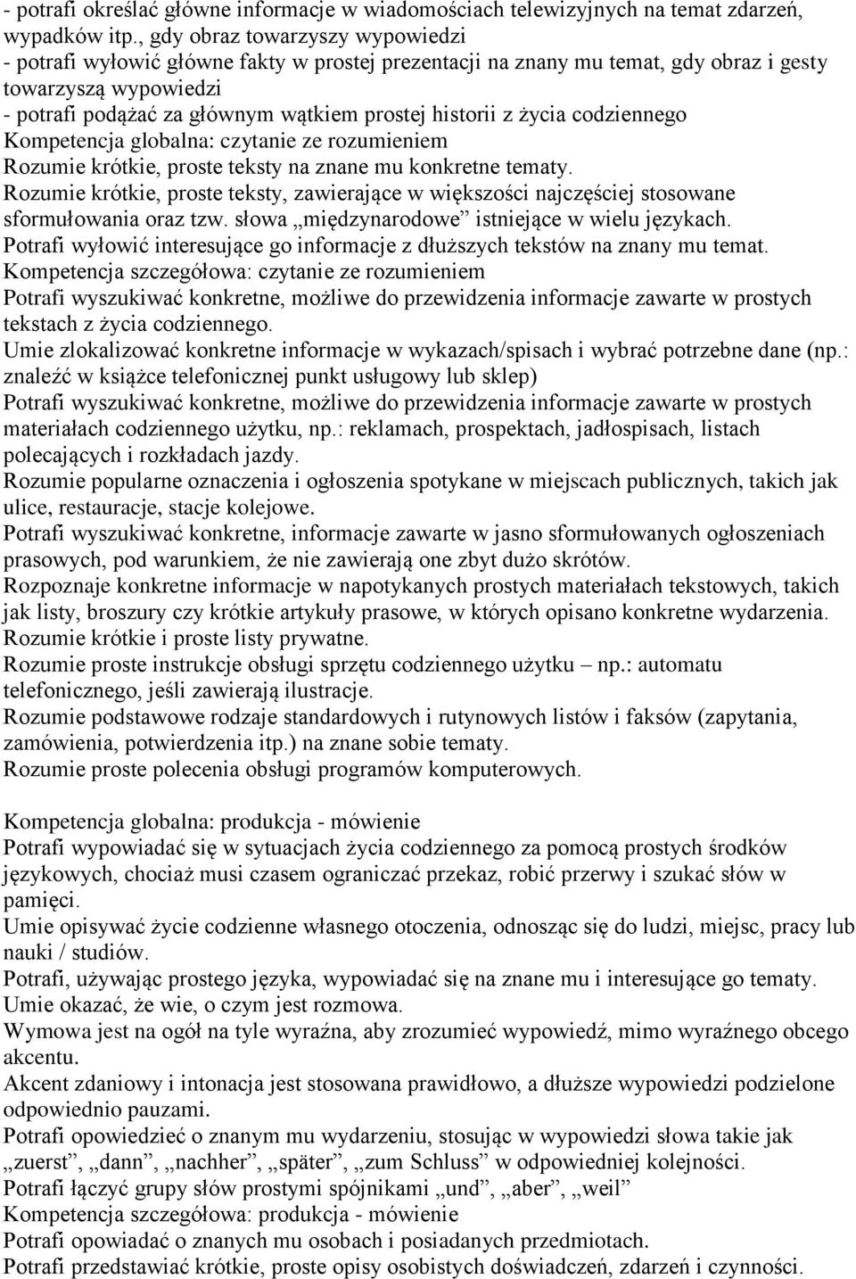 z życia codziennego Kompetencja globalna: czytanie ze rozumieniem Rozumie krótkie, proste teksty na znane mu konkretne tematy.