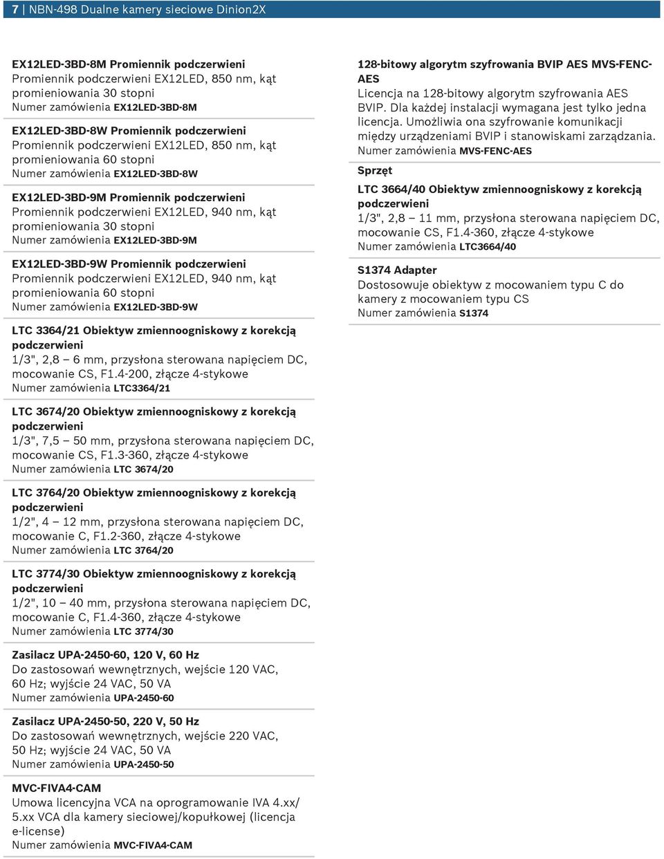 3BD 9W Promiennik Promiennik EX12LED, 940 nm, kąt promieniowania 60 stopni Nmer zamówienia EX12LED-3BD-9W LTC 3364/21 Obiektyw zmiennoogniskowy z korekcją 1/3", 2,8 6 mm, przysłona sterowana