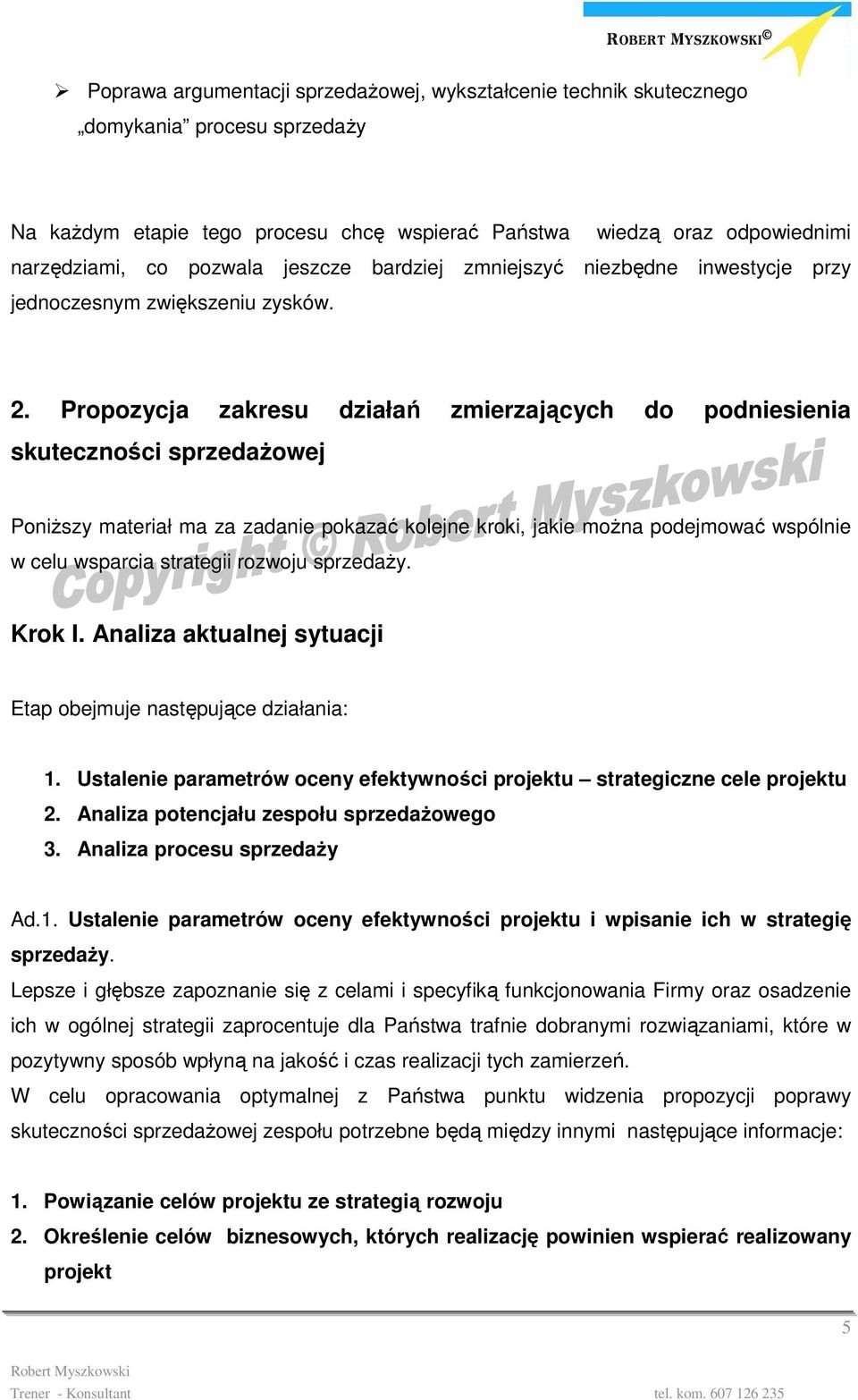 Propozycja zakresu działań zmierzających do podniesienia skuteczności sprzedaŝowej PoniŜszy materiał ma za zadanie pokazać kolejne kroki, jakie moŝna podejmować wspólnie w celu wsparcia strategii