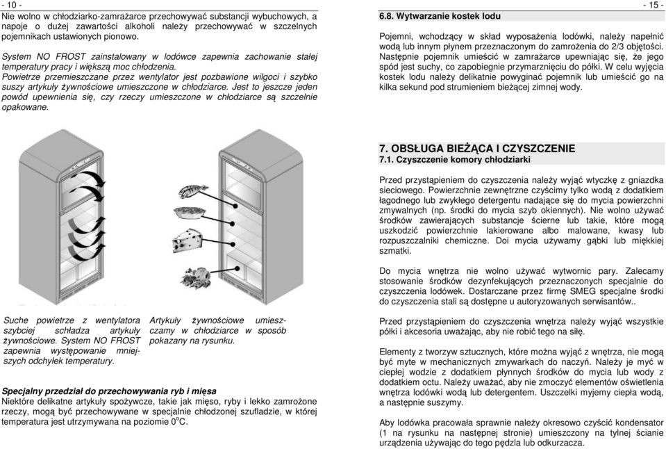 Powietrze przemieszczane przez wentylator jest pozbawione wilgoci i szybko suszy artykuły Ŝywnościowe umieszczone w chłodziarce.