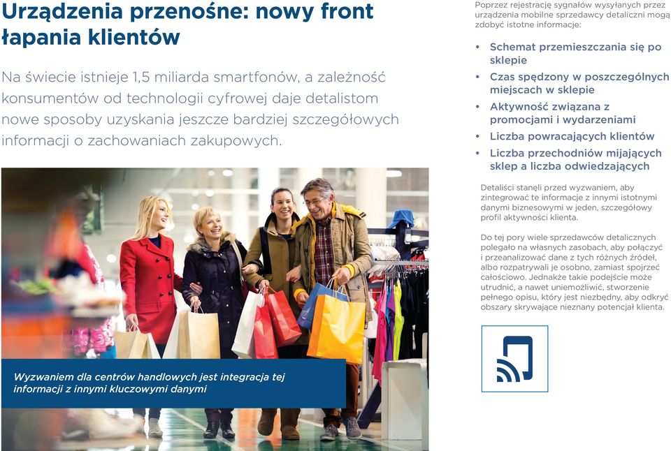 Poprzez rejestrację sygnałów wysyłanych przez urządzenia mobilne sprzedawcy detaliczni mogą zdobyć istotne informacje: Schemat przemieszczania się po sklepie Czas spędzony w poszczególnych miejscach