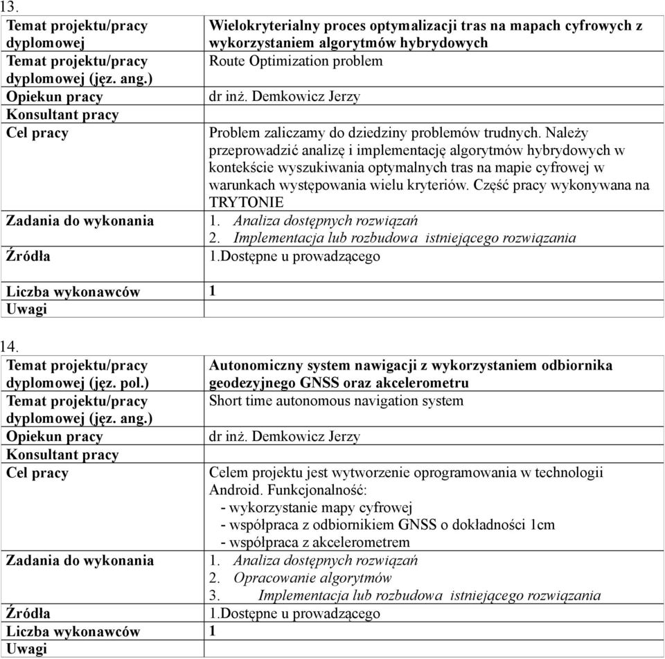 Demkowicz Jerzy Problem zaliczamy do dziedziny problemów trudnych.
