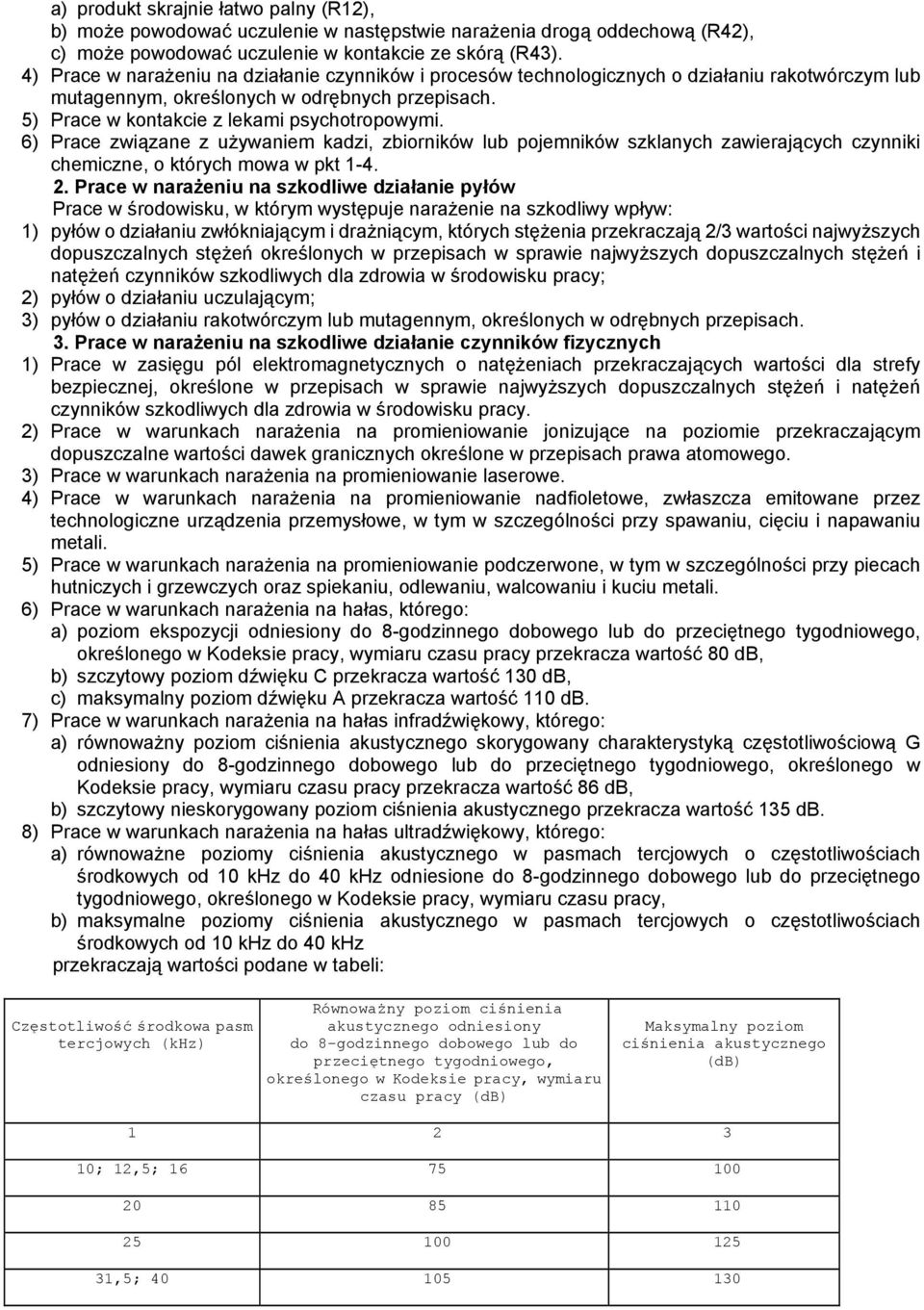 6) Prace związane z używaniem kadzi, zbiorników lub pojemników szklanych zawierających czynniki chemiczne, o których mowa w pkt 1-4. 2.