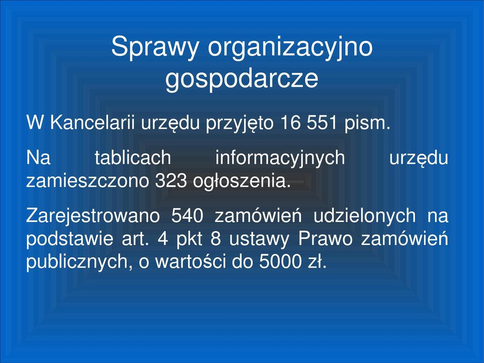 Na tablicach informacyjnych urzędu zamieszczono 323 ogłoszenia.