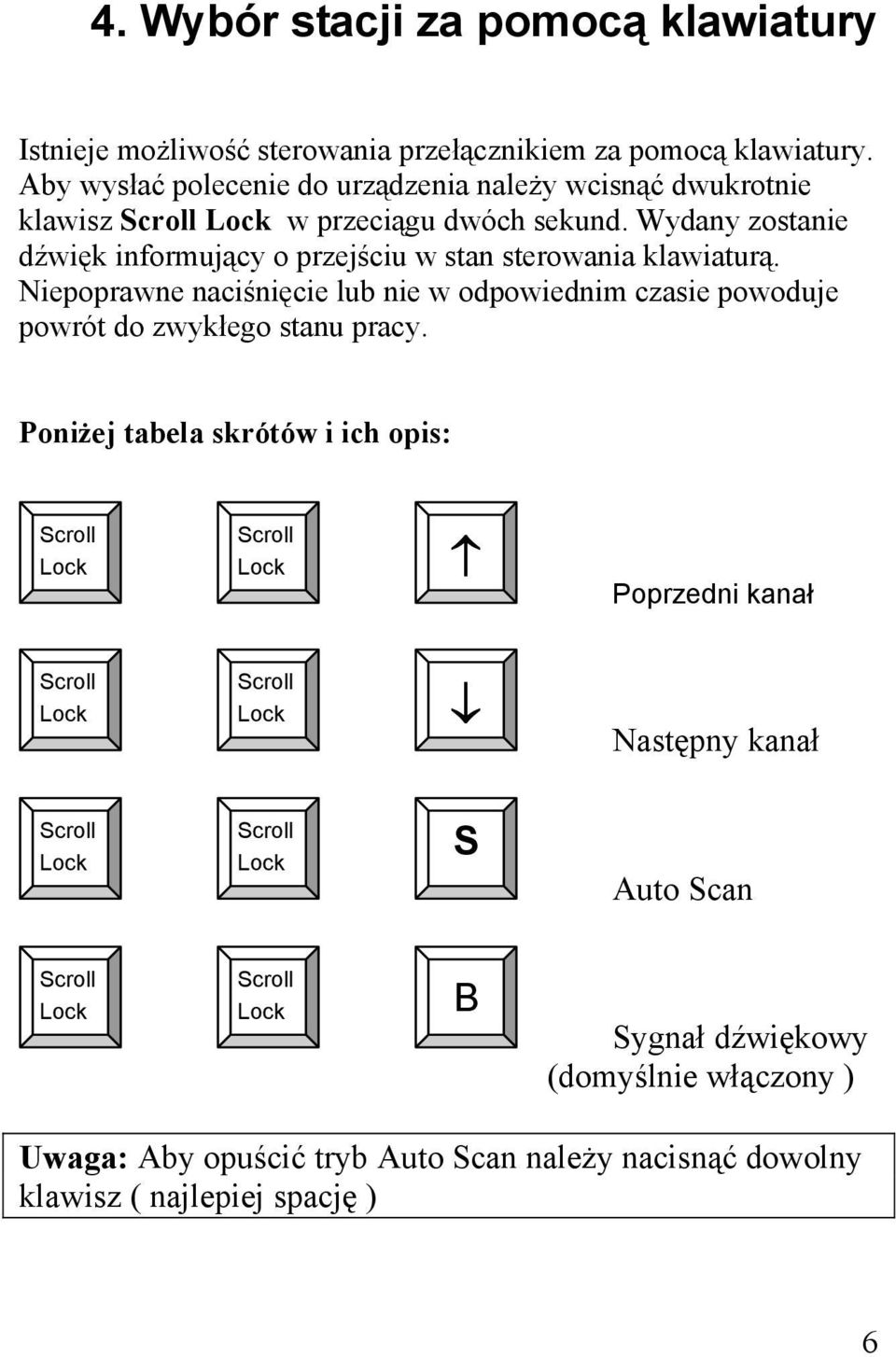 Wydany zostanie dźwięk informujący o przejściu w stan sterowania klawiaturą.