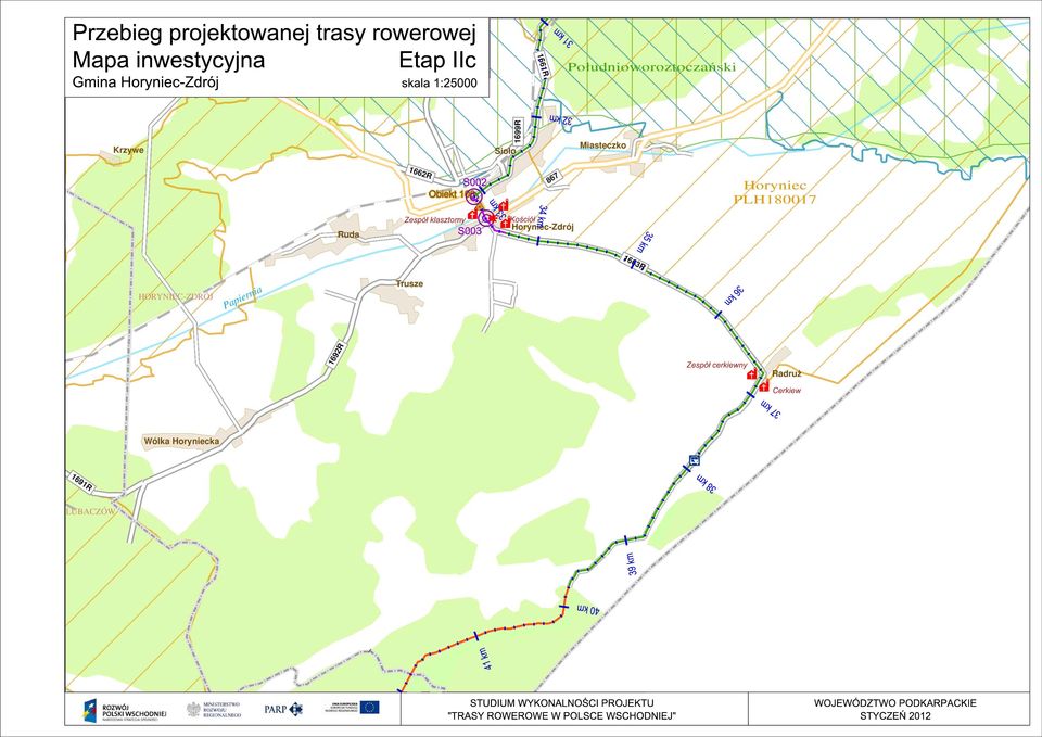 km Koci 35 km 36 km Zesp cerkiewny Cerkiew 37 km 38 km 39 km 40 km 41 km STUDIUM