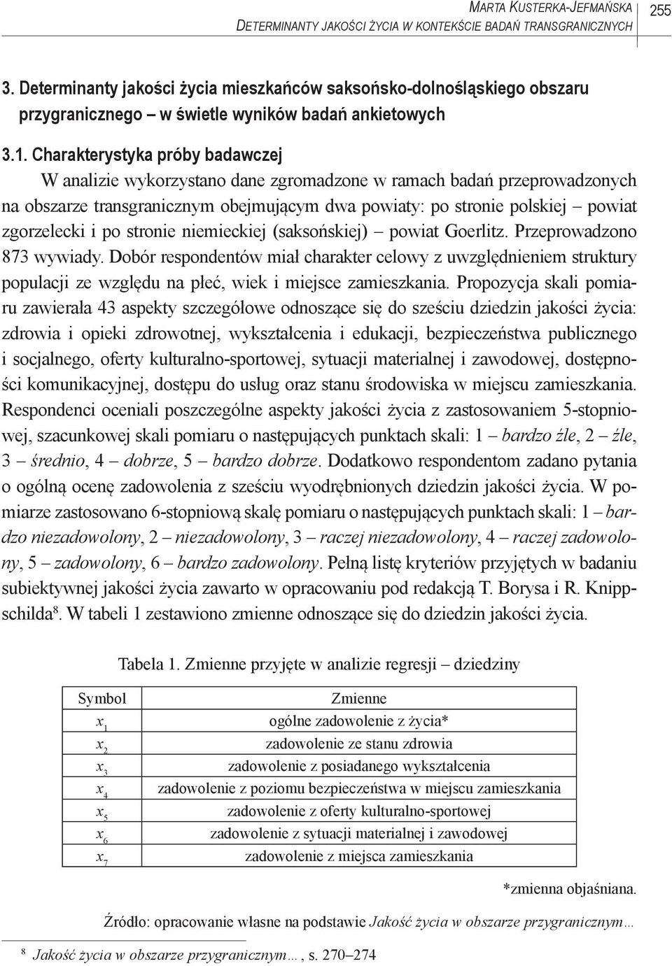 Charakterystyka próby badawczej W analizie wykorzystano dane zgromadzone w ramach badań przeprowadzonych na obszarze transgranicznym obejmującym dwa powiaty: po stronie polskiej powiat zgorzelecki i