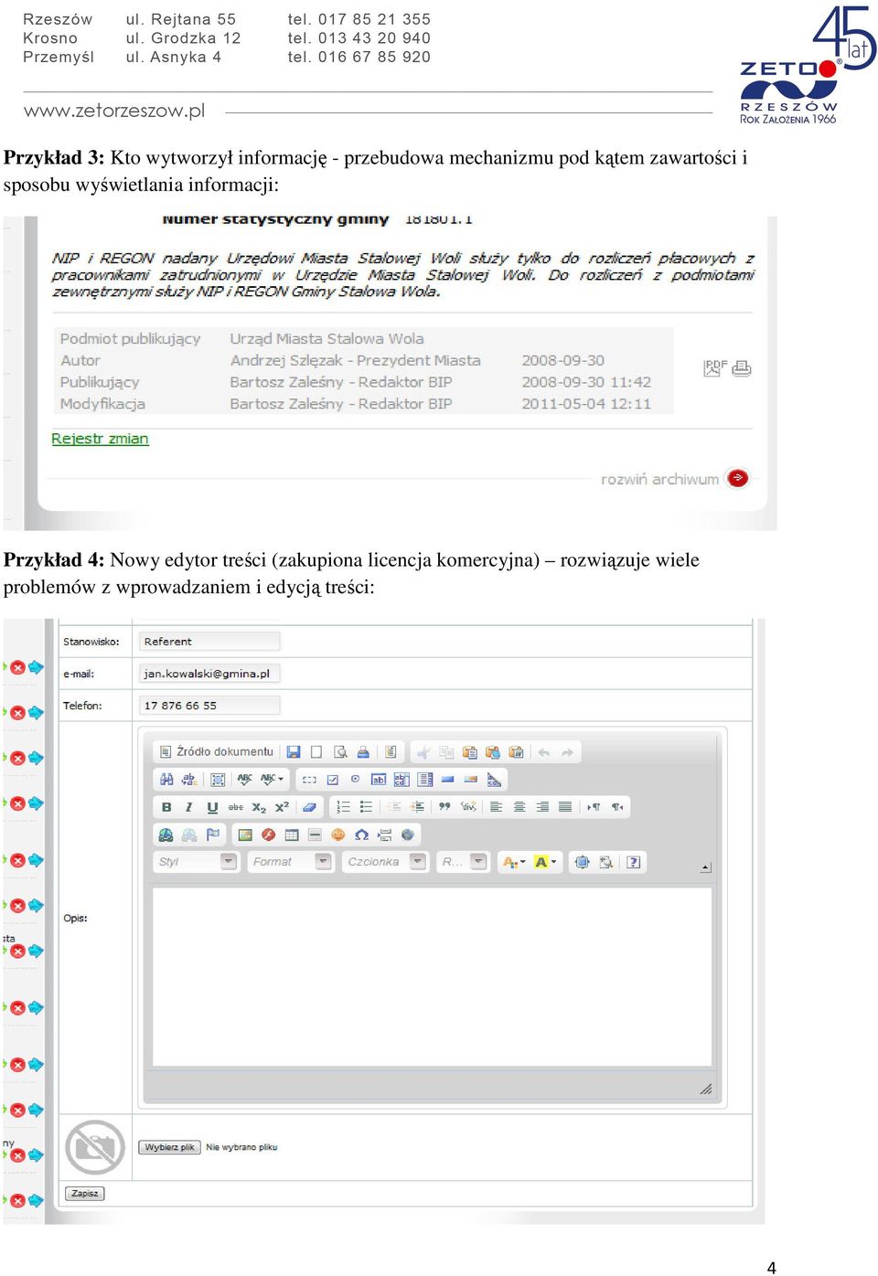 Przykład 4: Nowy edytor treści (zakupiona licencja